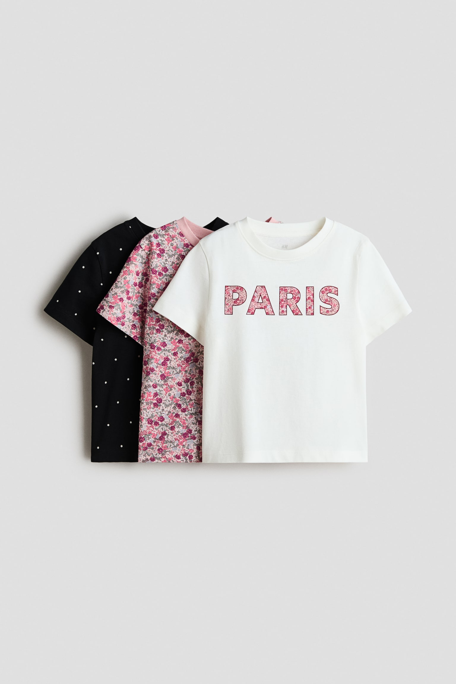 3-Pack Cotton T-Shirts - Pink/Paris/Light purple/rainbow