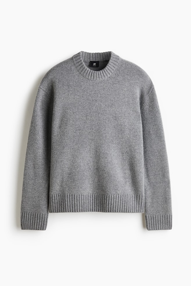Pullover in misto cashmere Relaxed Fit - Grigio chiaro/Marrone scuro - 1