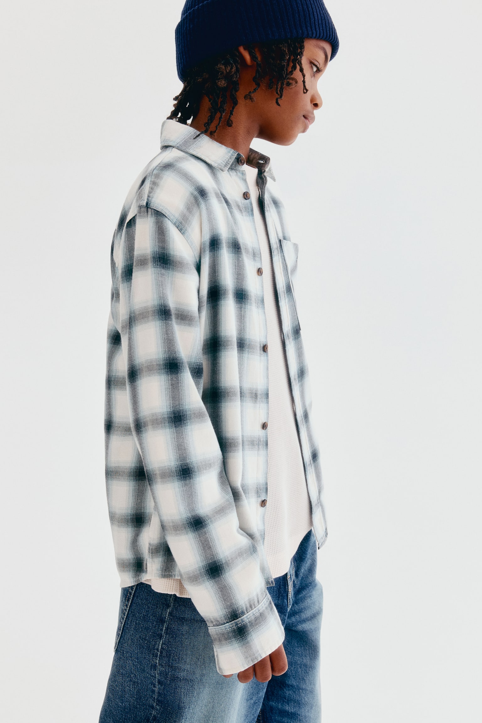 Детская рубашка H&M Pocket-Detail Cotton, цвет: Белый / Клетчатый — фото 5