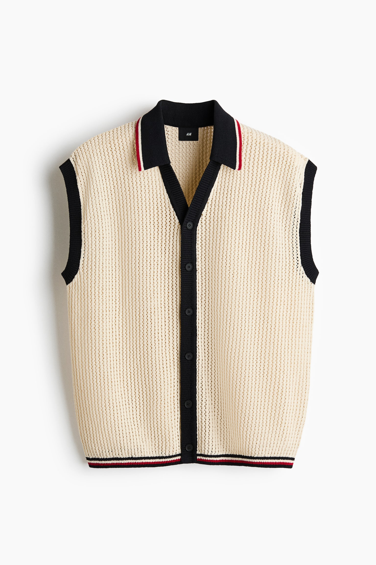 Loose Fit Textured-knit vest - Light beige/Colour block/Black - 1