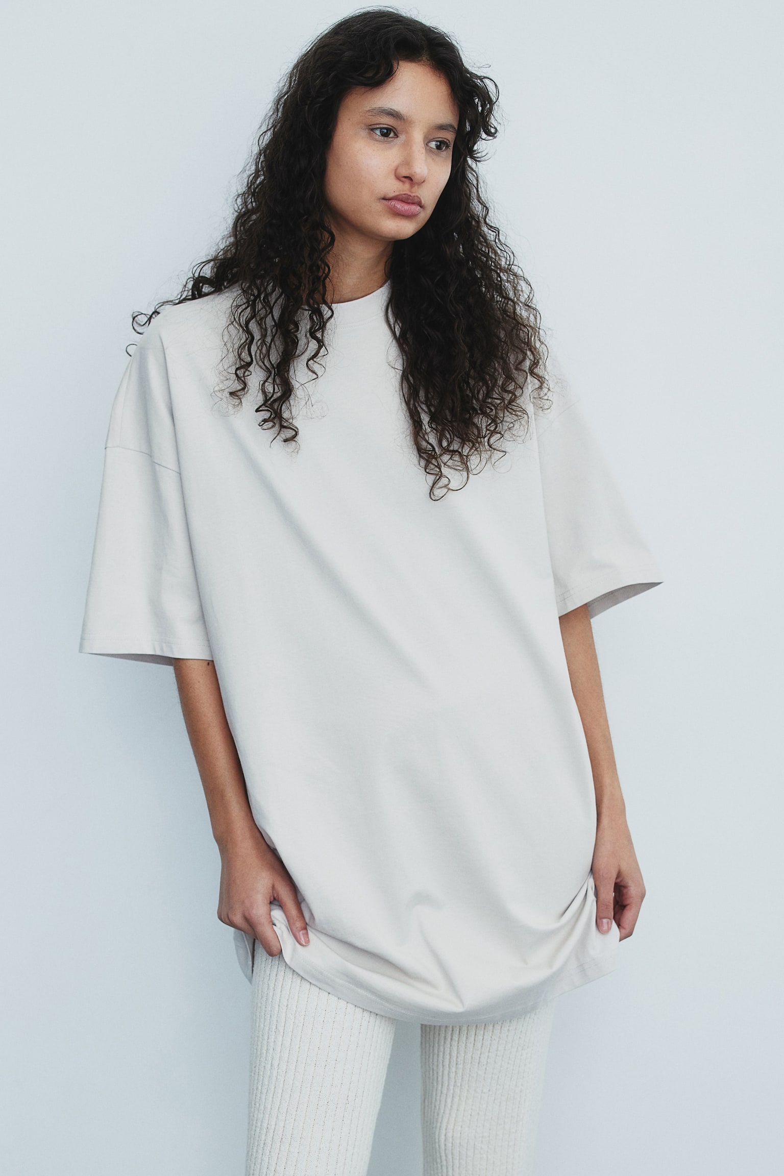 Oversized T-shirt dress - Light beige/Light grey marl/Black/White/Light beige/Light yellow/Light grey/Navy blue/Dark grey/Khaki green - 4