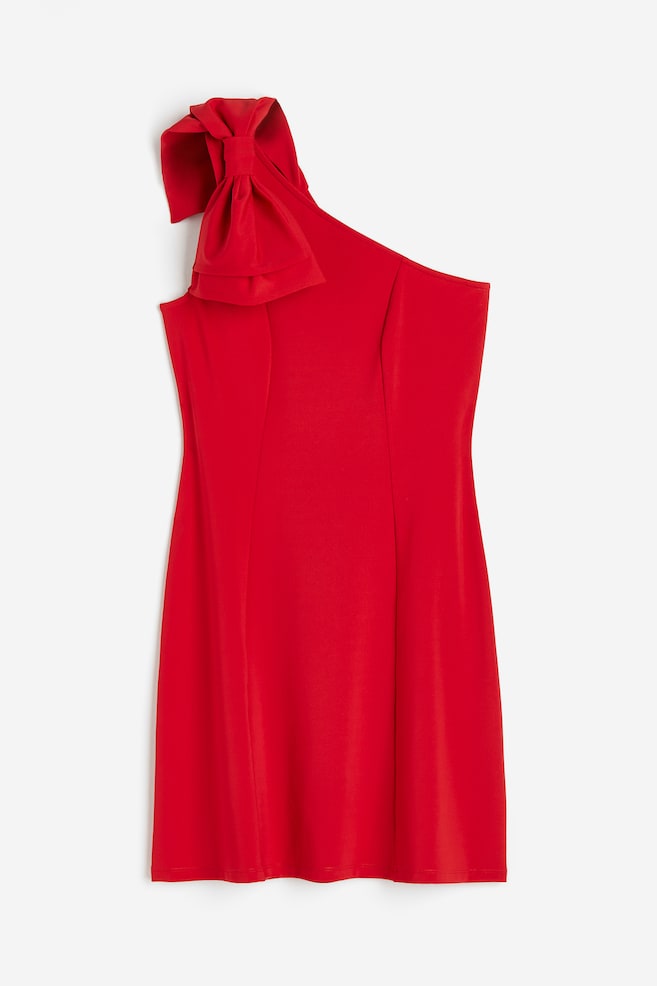 One-Shoulder-Kleid mit Schleife - Rot - 2