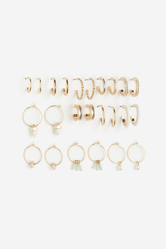 12 pairs hoop earrings - Gold-coloured/White - 1