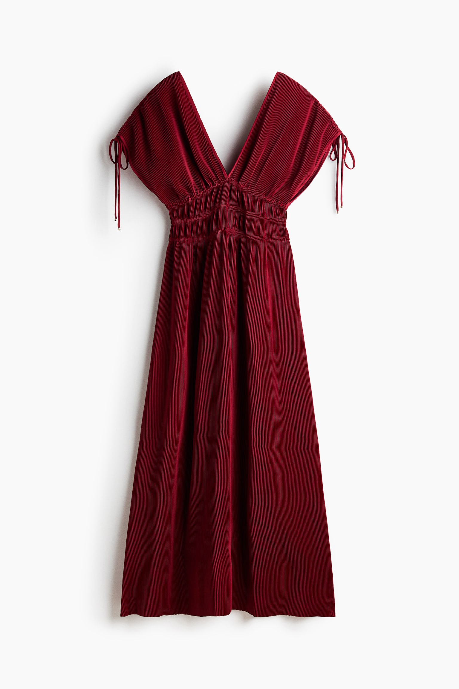 Crinkled drawstring-detail dress - Dark red/Dark brown - 1