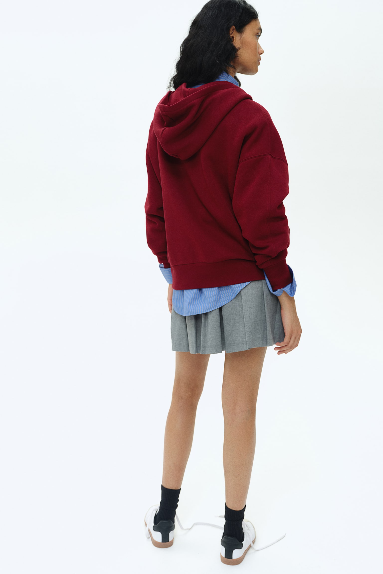 Oversized zip-through hoodie - Burgundy/Dark grey/Light beige/Light dusty pink - 4