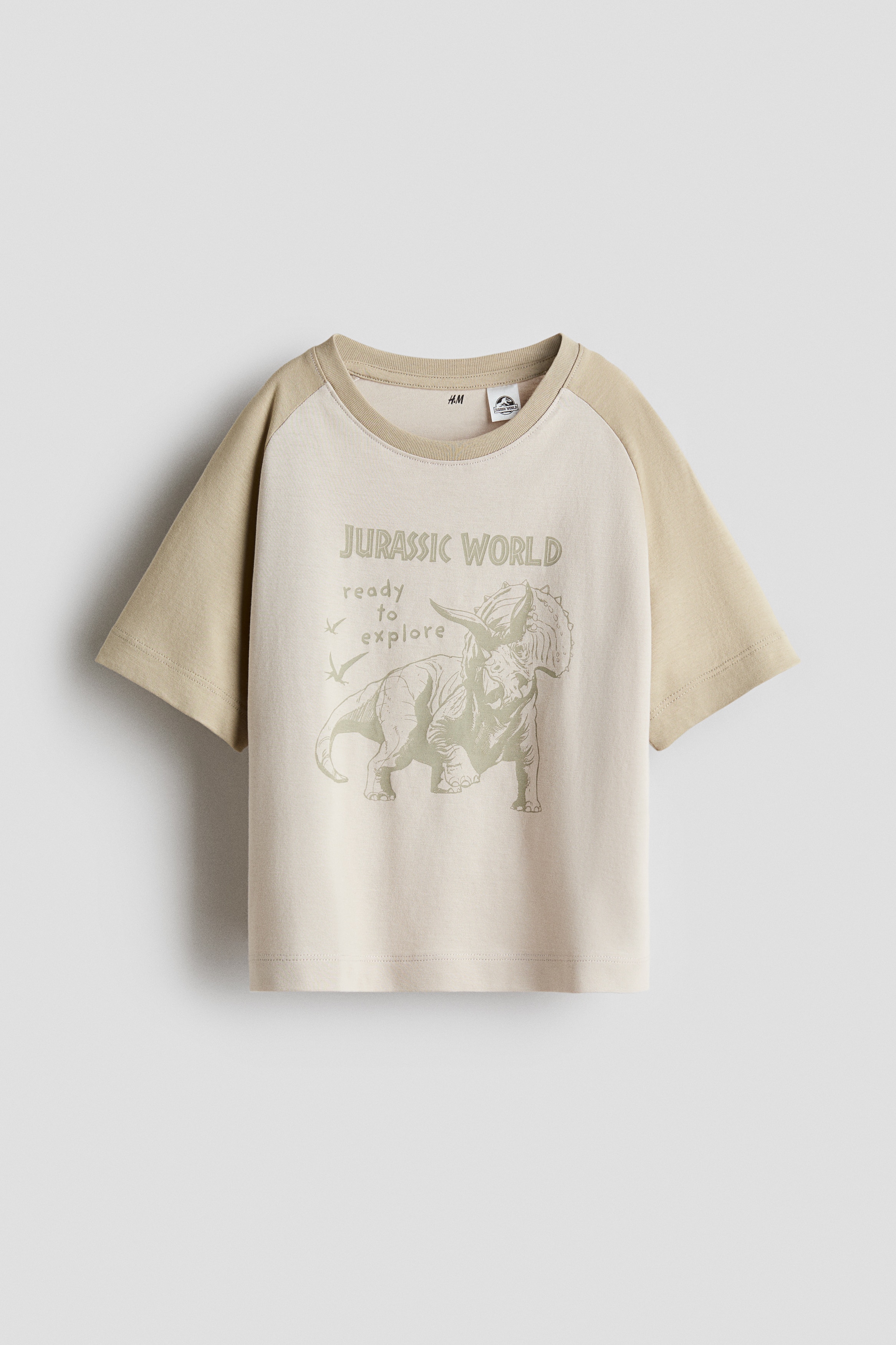 Print-motif cotton T-shirt - Beige/Jurassic World