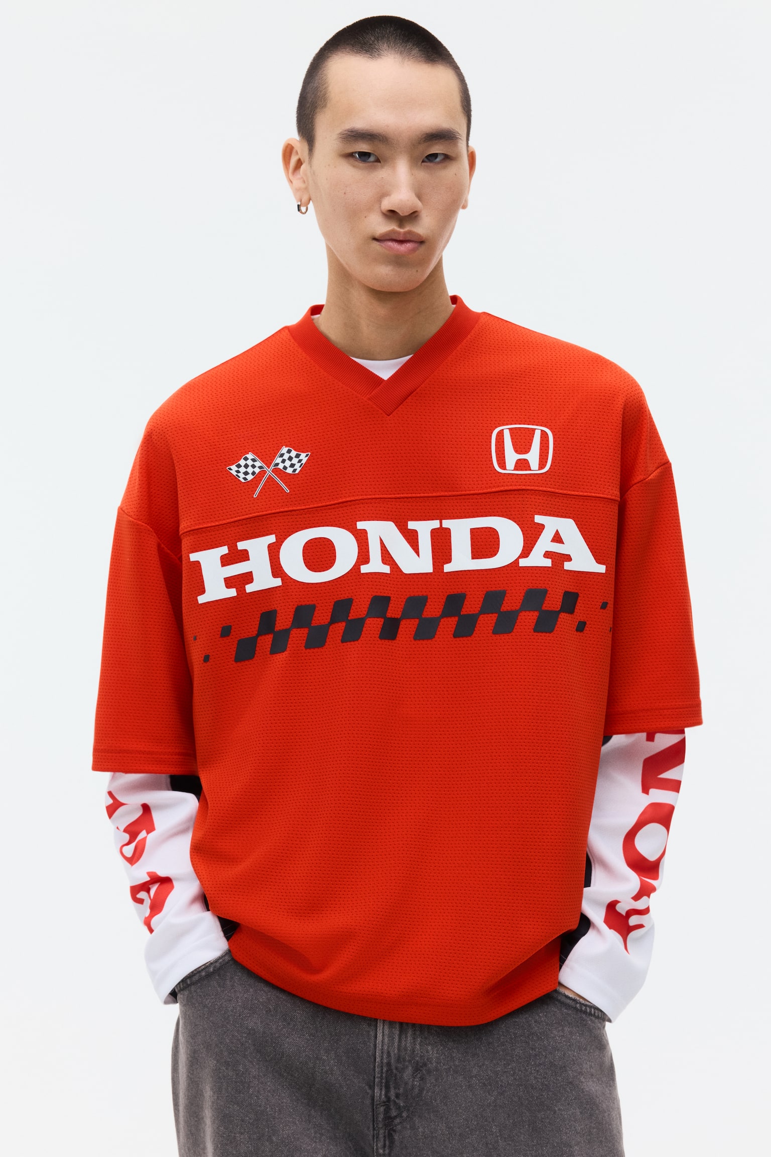 Oversized Fit Printed mesh T-shirt - Red/Honda - 1