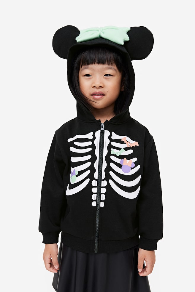Printed zip-through hoodie - Black/Minnie Mouse - 1