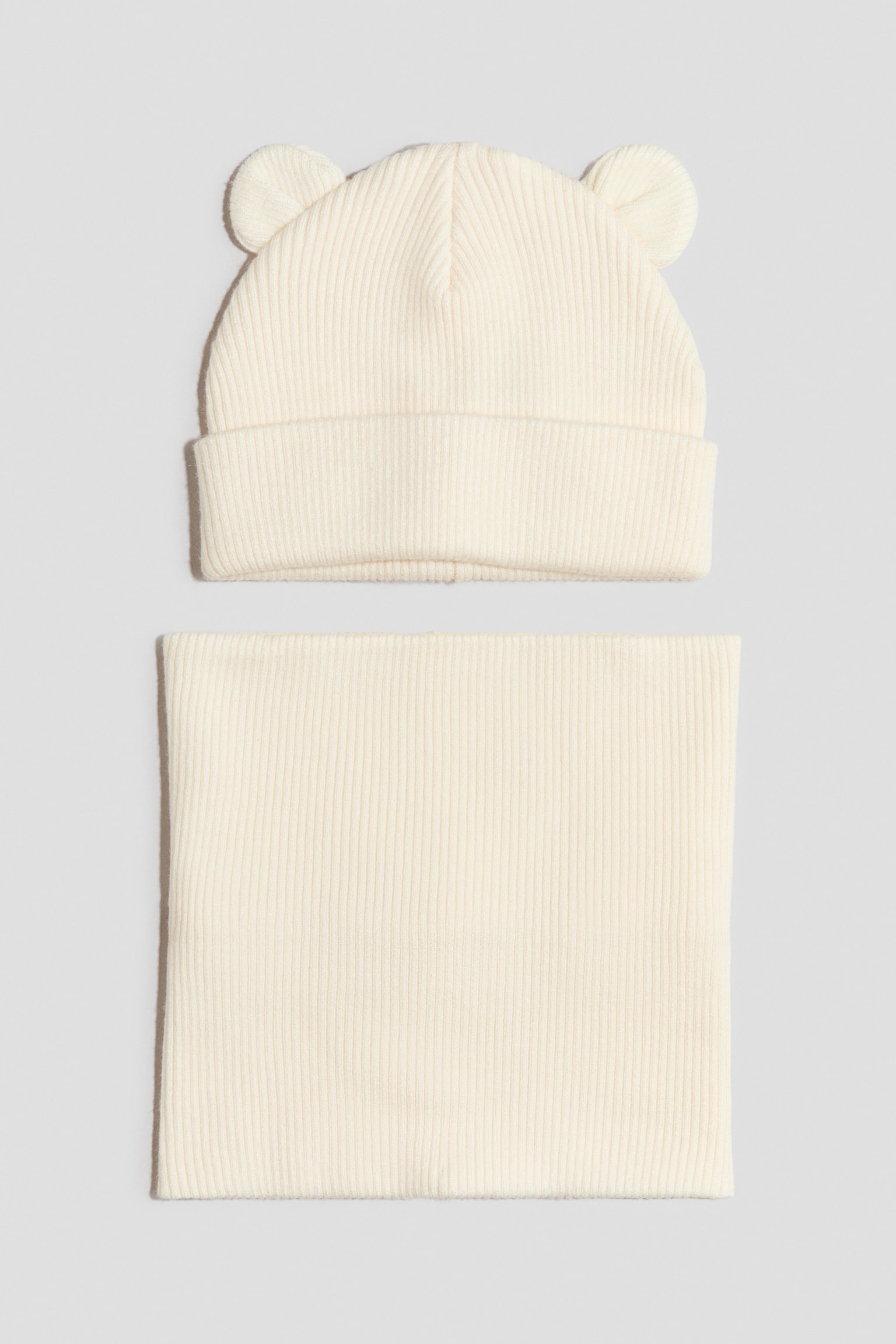 2-Piece Beanie and Scarf Set - Cream/Brown/Light pink