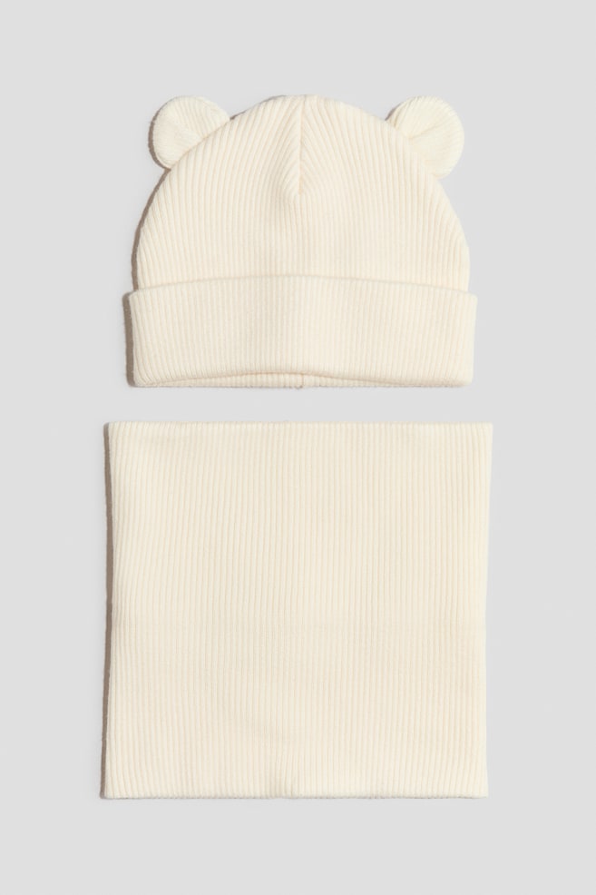 2-piece beanie and scarf set - Cream - 1