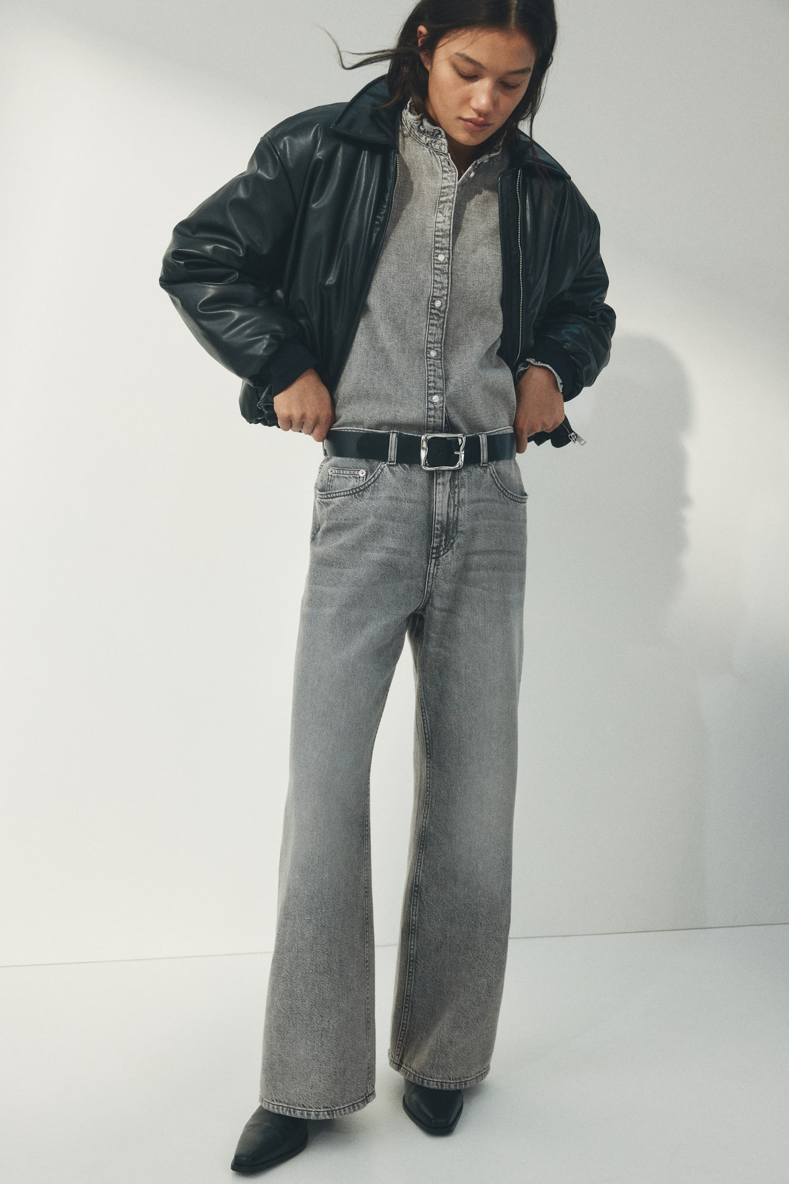 Baggy Regular Waist Jeans - אפור בהיר/בז' בהיר/כחול ג'ינס משופשף - 6