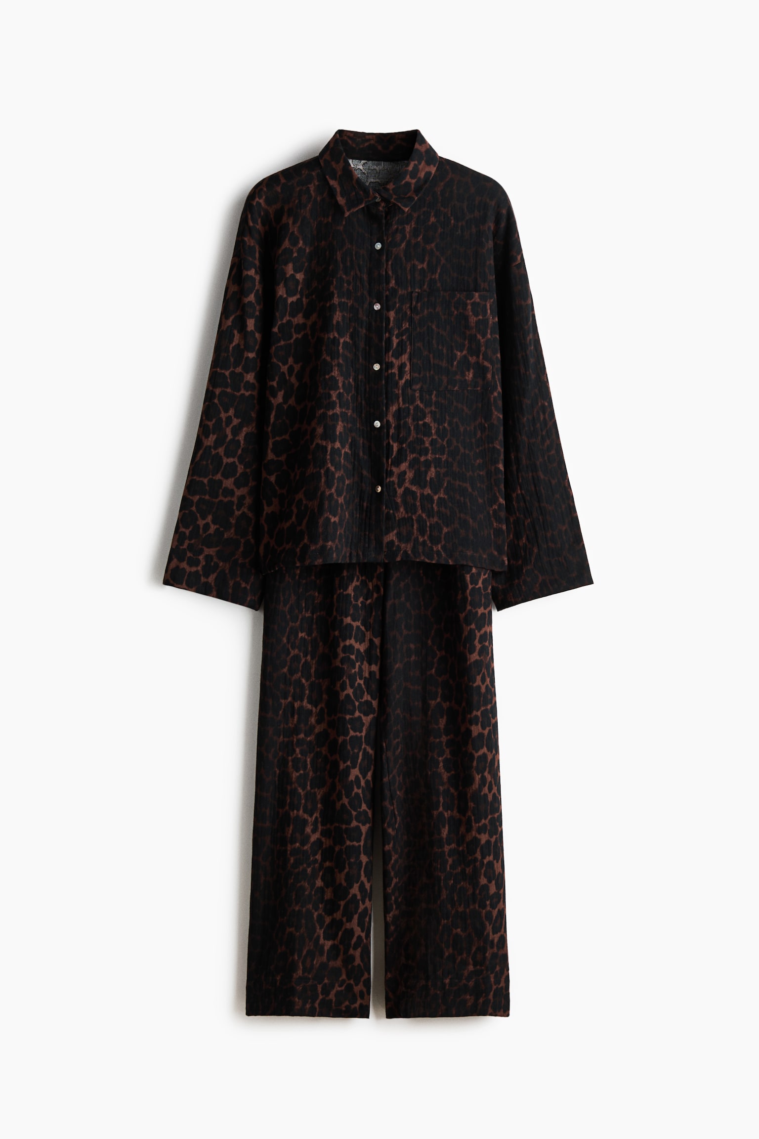 Pyjama aus Baumwollmusselin - Braun/Leopardenprint/Cremefarben/Geblümt/Schwarz/Braun/Cremefarben/Geblümt/Dunkelgrau/Dunkelrot/Herzen/Hellbeige/Leopardenprint - 1