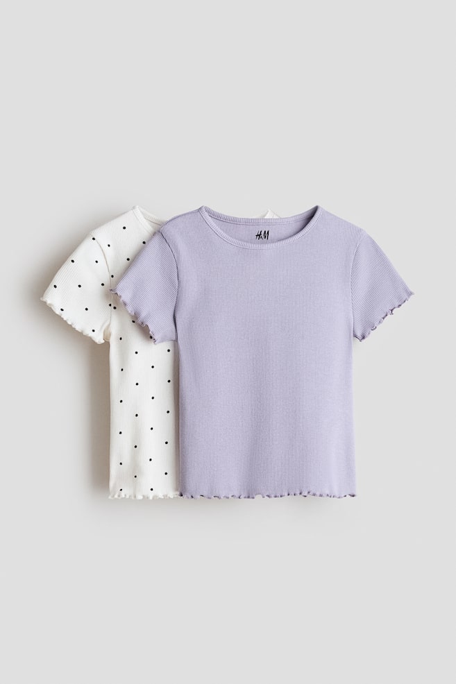 2-Pack Ribbed Cotton T-Shirts - Dusty lilac/polka dot/Powder pink/pink - 1
