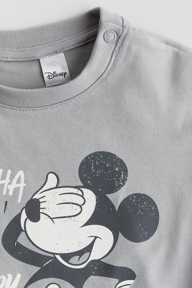 Cotton T-Shirt with Printed Motif - Gray/Mickey Mouse - Kids | H&M US
