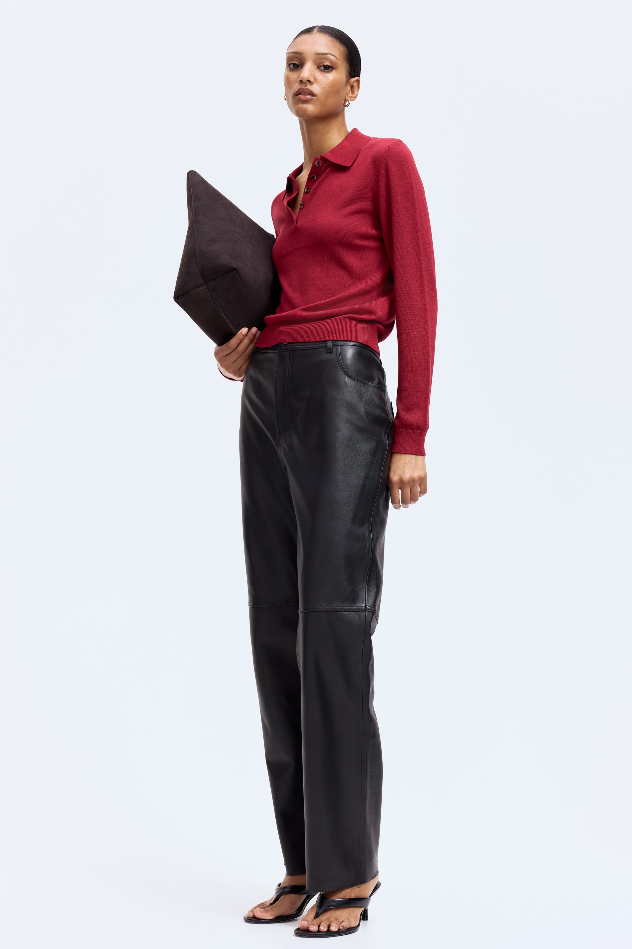 View larger image: Fine-knit polo shirt - Dark red - Ladies | H&M IN 1