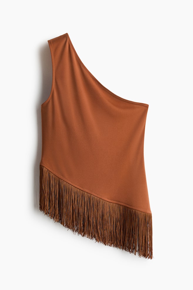 Fringed one-shoulder top - Rust brown - 1