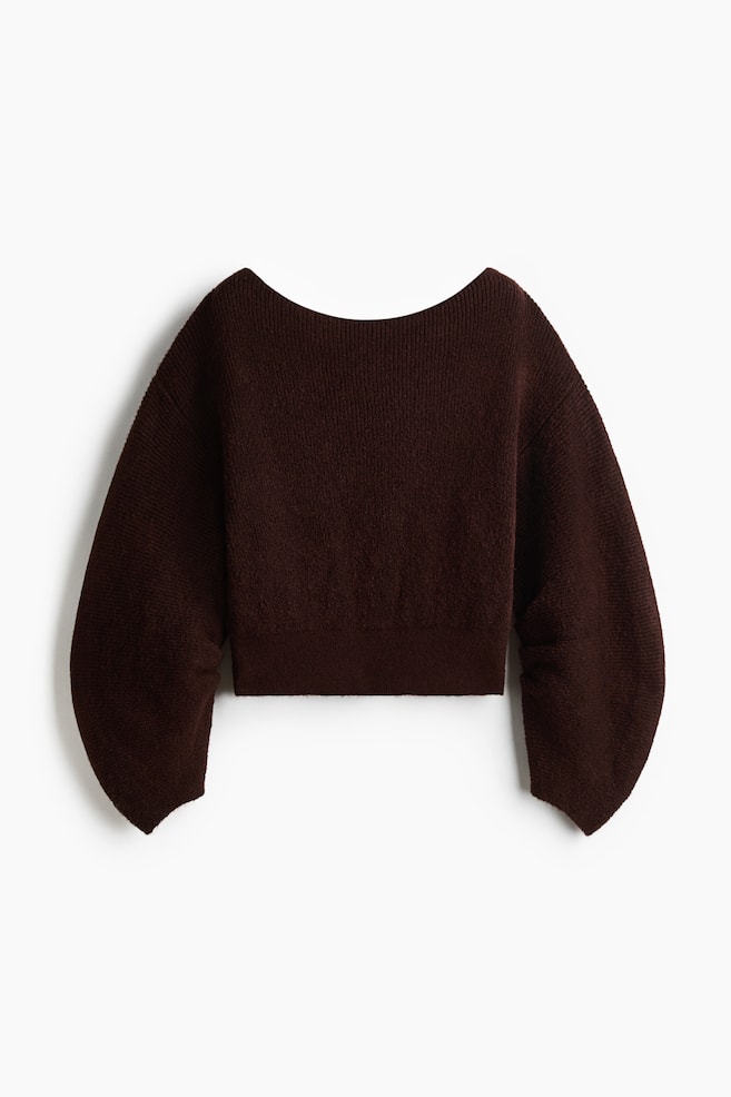 Suéter oversized con cuello de ojal - Café oscuro/Beige jaspeado claro - 1