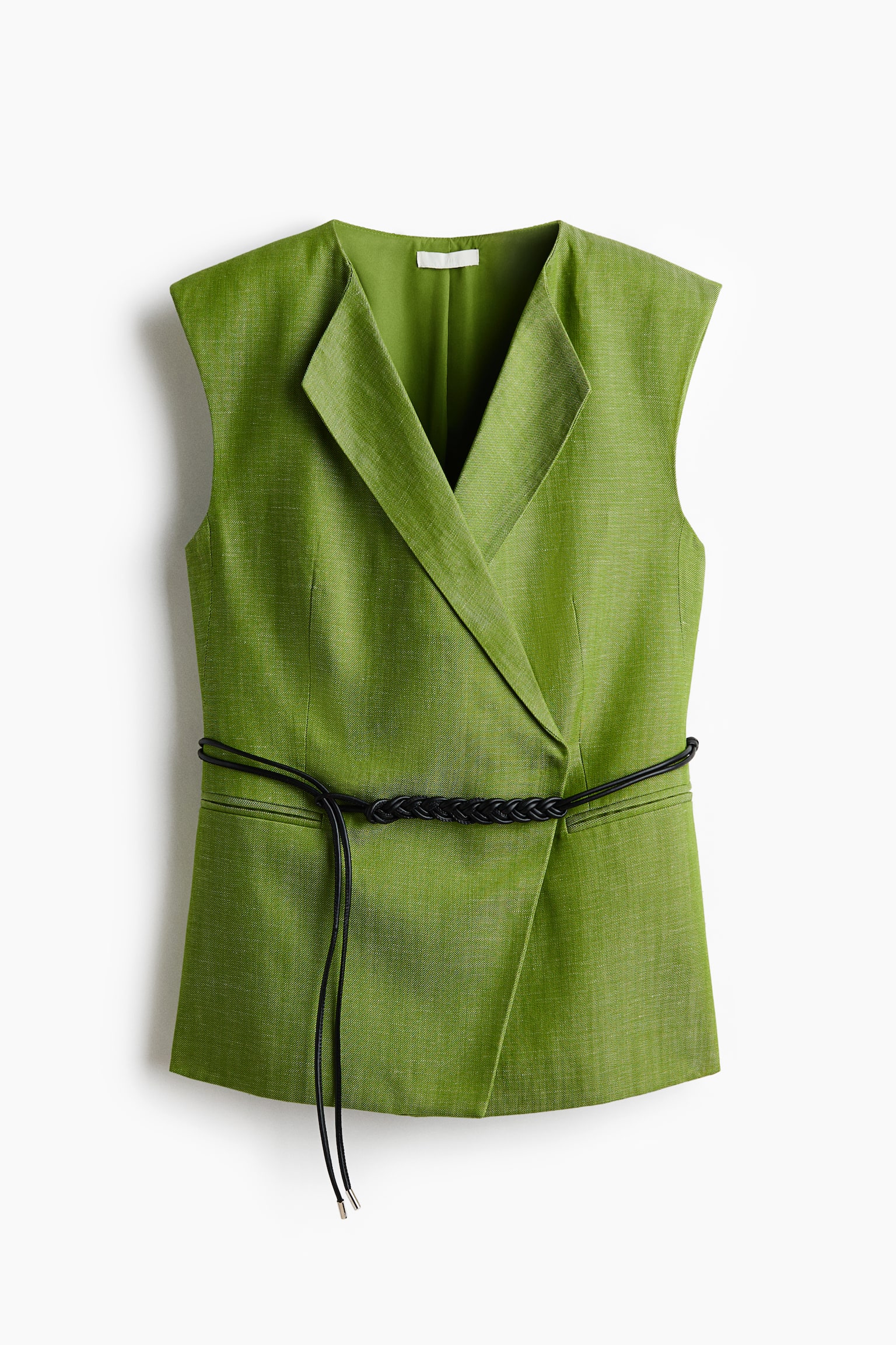 Belted linen-blend waistcoat - Green/Black/Zebra print - 1