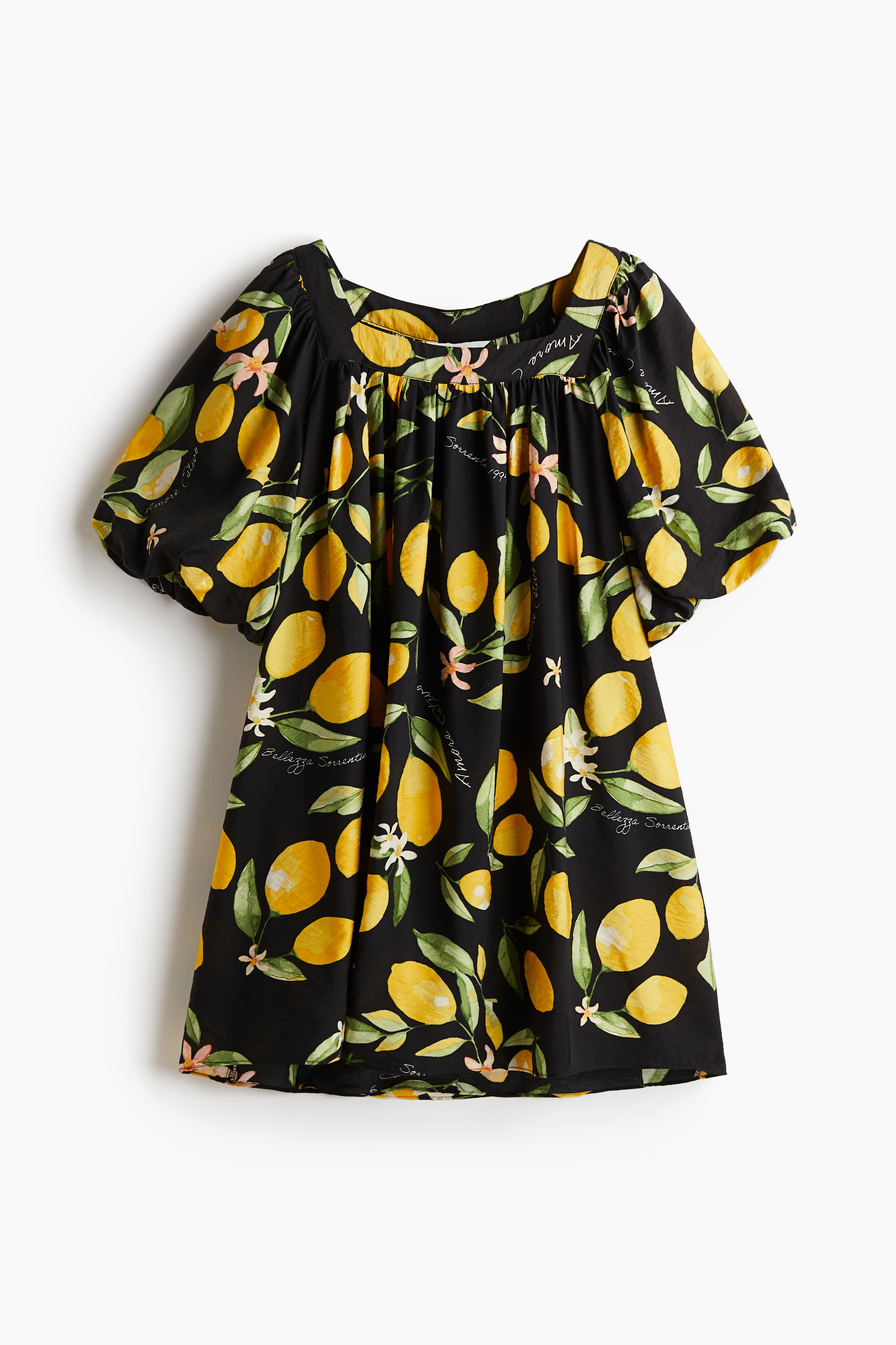 Φόρεμα-τουνίκ με φουσκωτό μανίκι - Μαύρο/λεμόνια/Μαύρο/Λευκό/μαύρο/φλοράλ