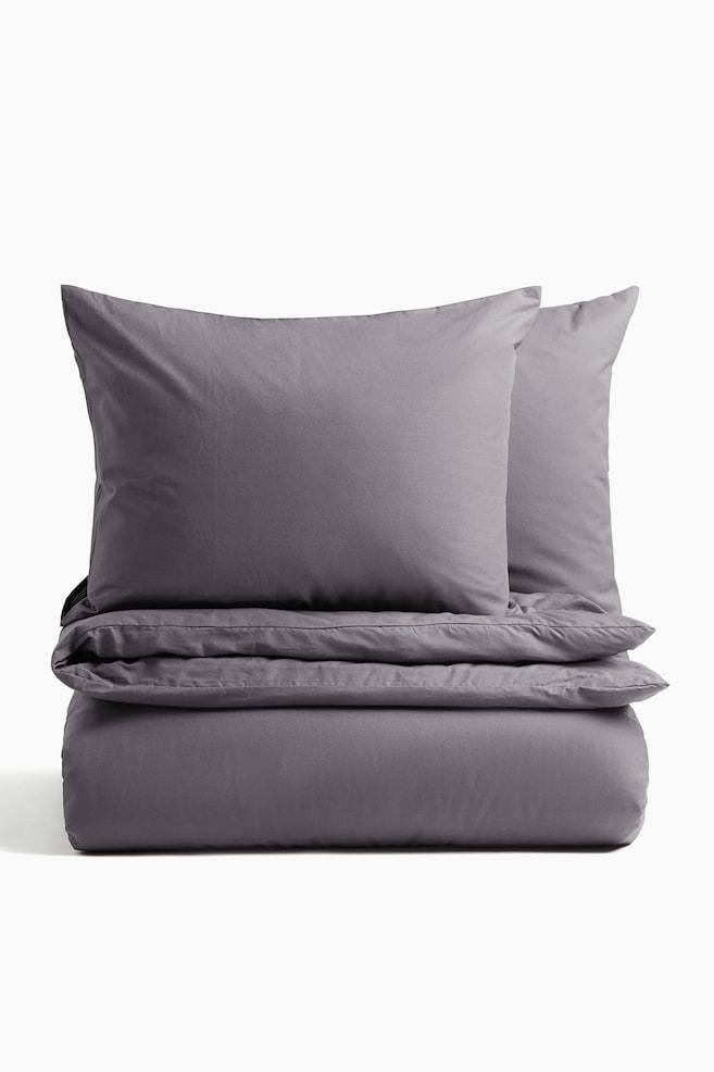 Cotton double/king duvet cover set - Grey/Burgundy/Dusty blue/Dark green/Mole/Terracotta/White/Light pink/Khaki green/Sage green/Dusty pink/Light grey/Grey/Dusty yellow/Light khaki green/Light beige/Greige/Dark beige/Grey - 1