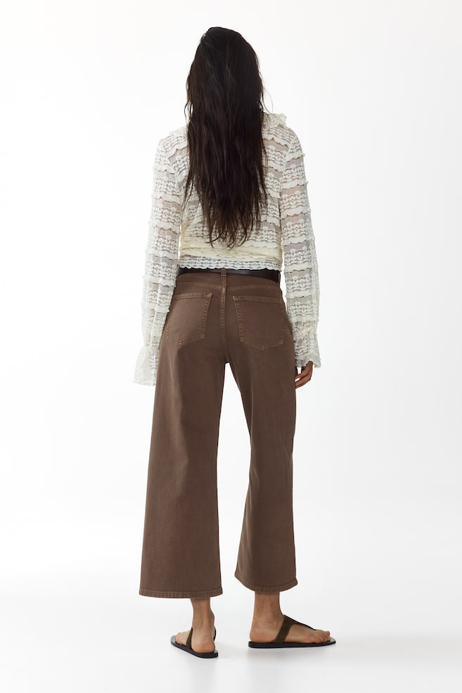 Wide High Waist Ankle Jeans - Beige - 4