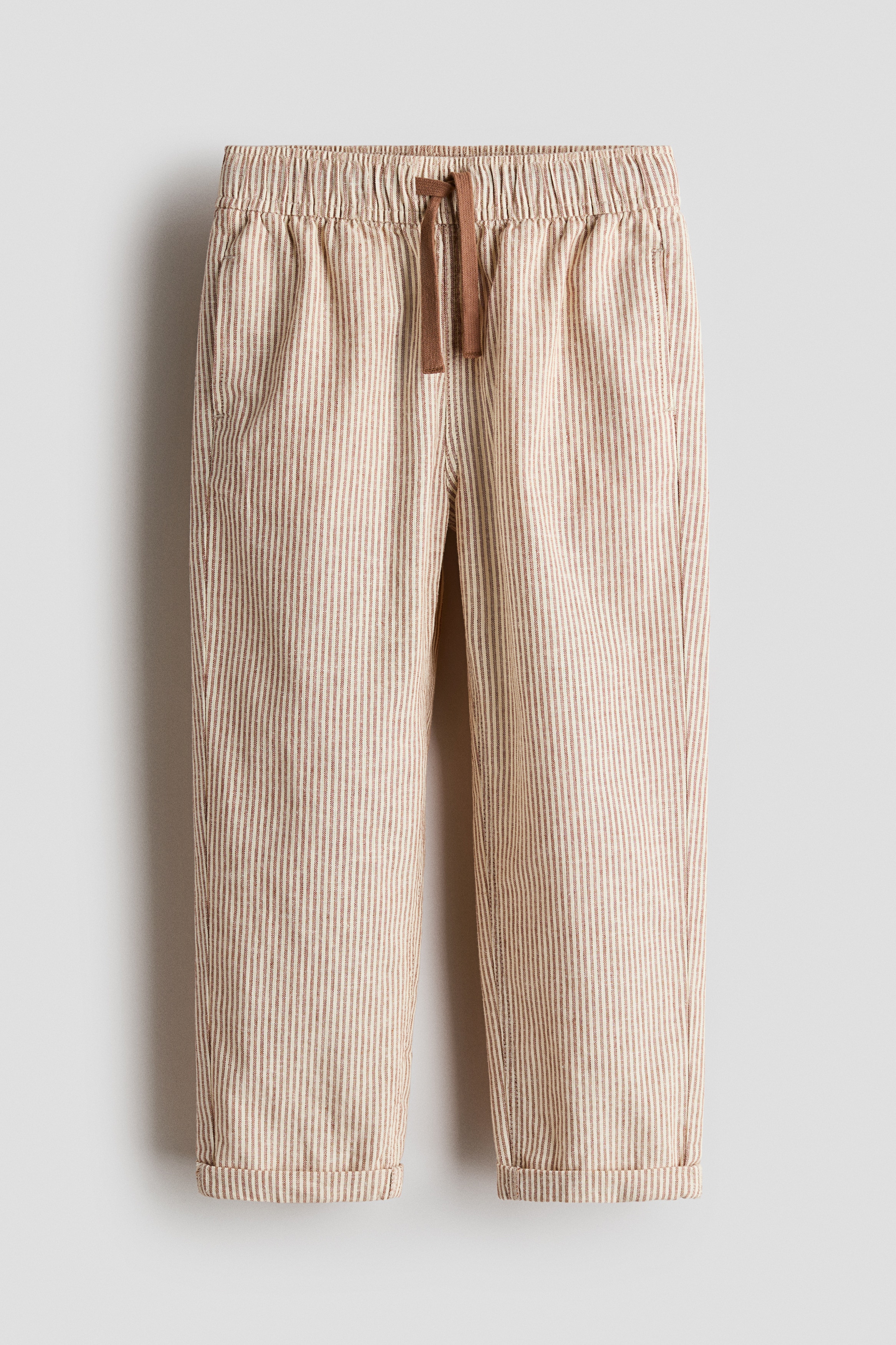 Linen-blend trousers - Light beige/Brown striped