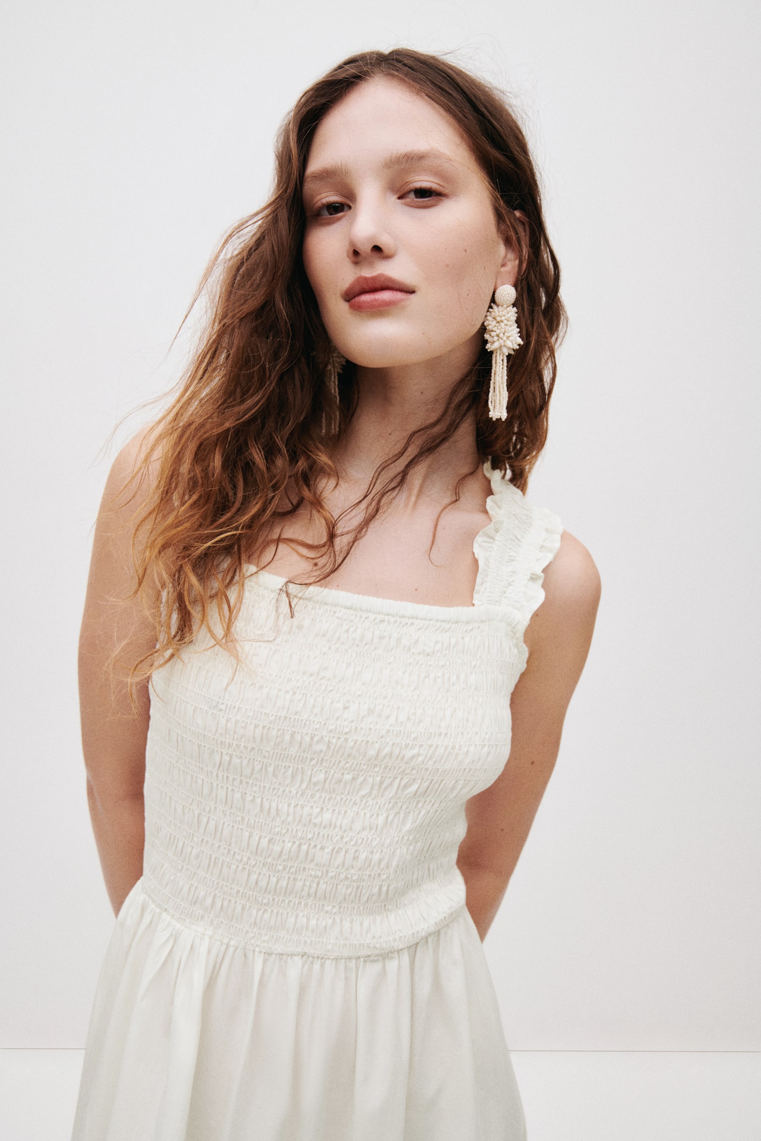 Smocked poplin dress - White - 5