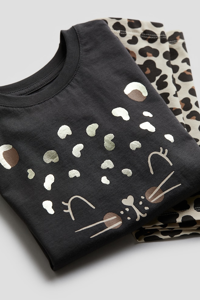 2-piece printed set - Dark grey/Leopard print/Pink/Unicorns - 2