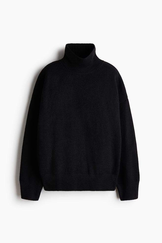 Oversized trui met turtleneck - Zwart/Taupe - 1