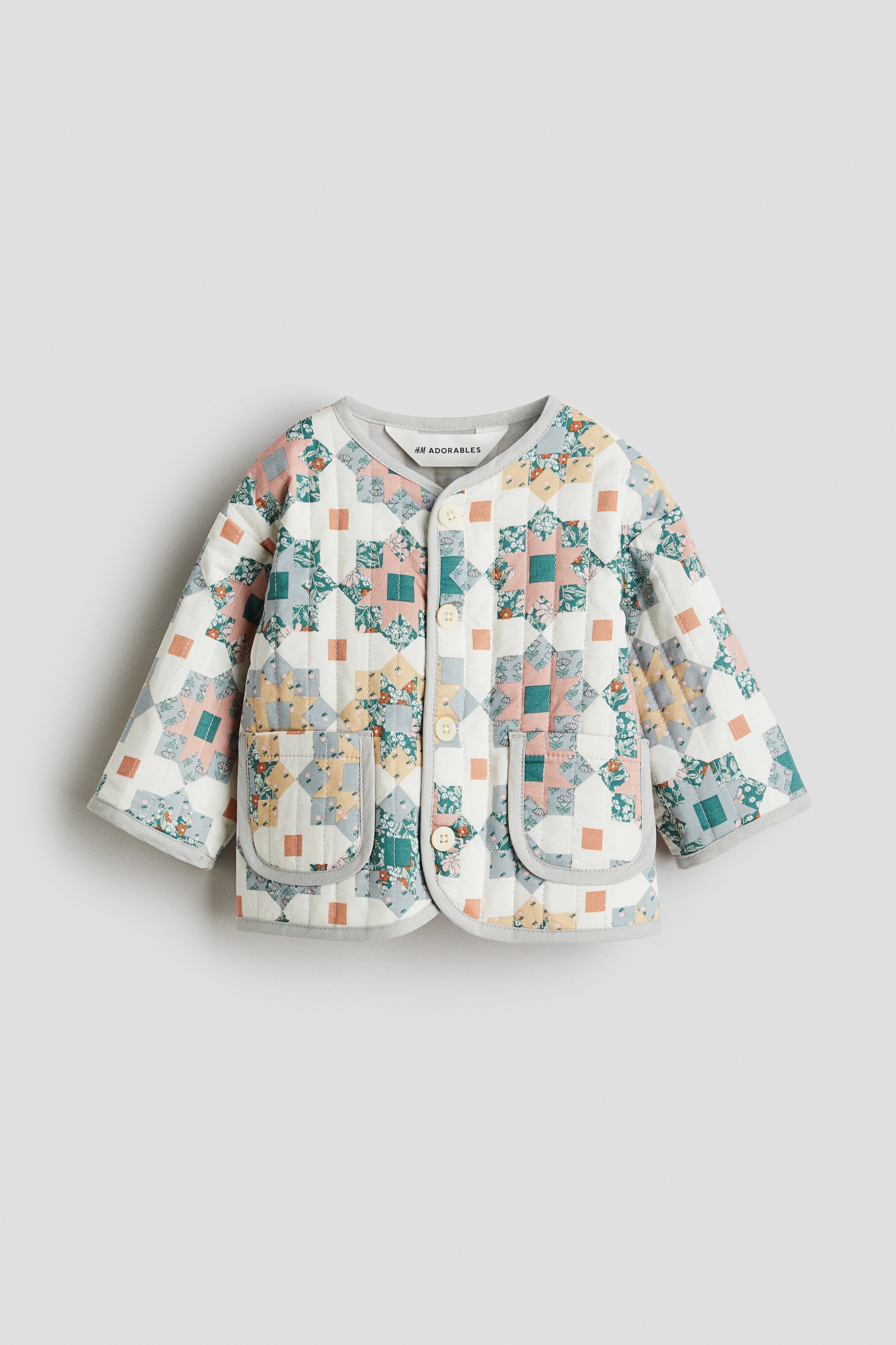 Veste matelassée avec imprimé patchwork - Crème/motif