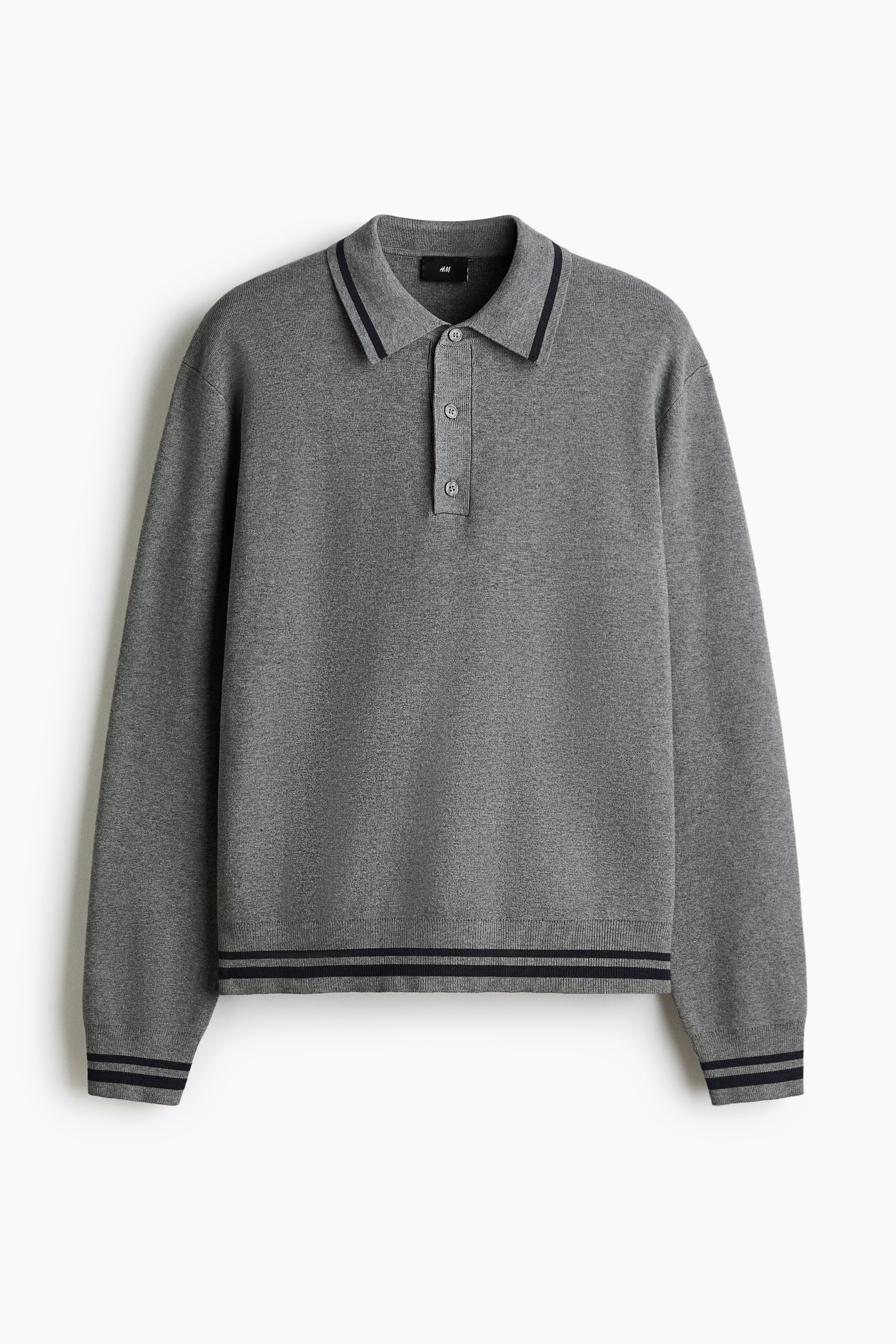 View larger image: Relaxed Fit Long-sleeved Polo shirt - Dark grey/Stripes - Men | H&M IN 5