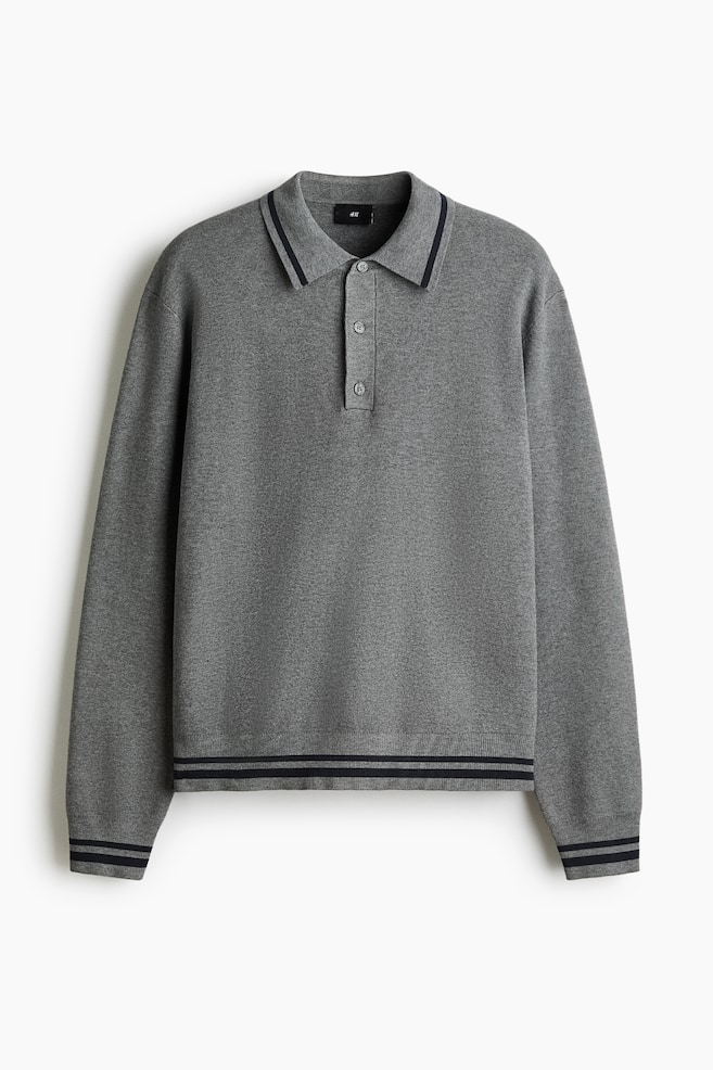 Relaxed Fit Long Sleeve Polo shirt - Dark grey/Stripe/Dark blue/Stripe - 1