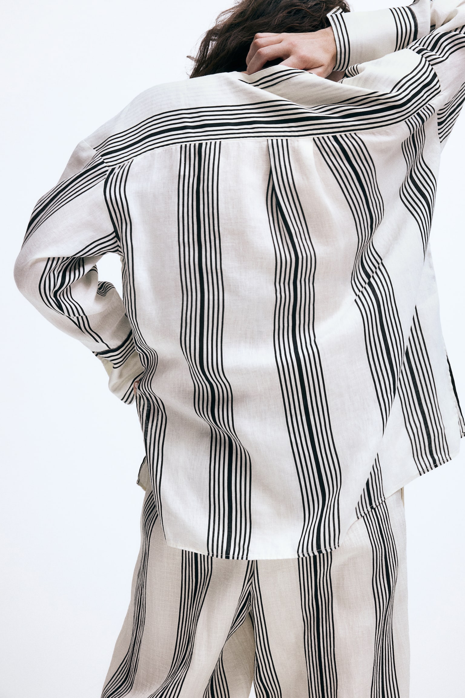 Popover linen shirt - White/Striped/White - 3