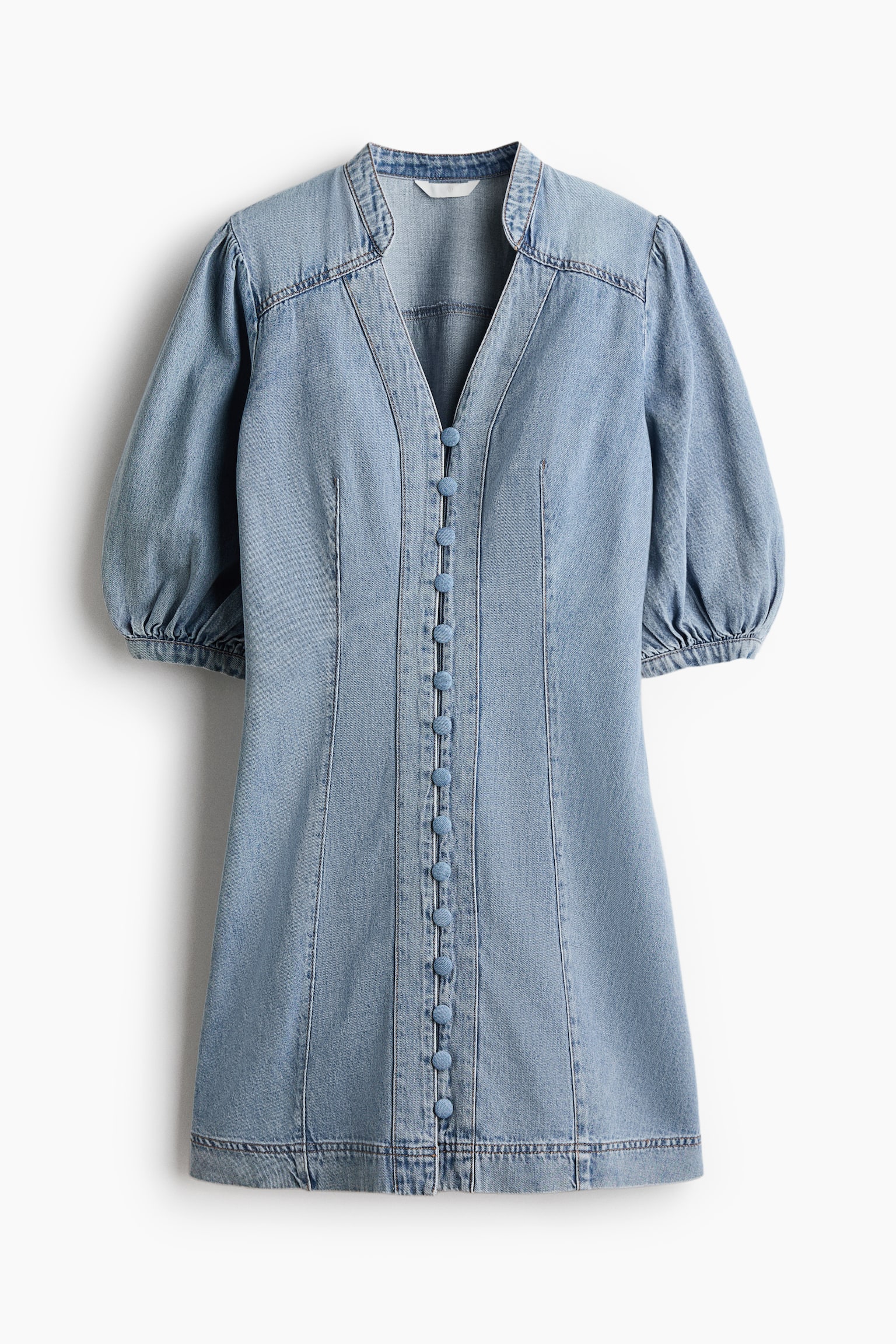 Denimkleid mit Puffärmeln - Helles Denimblau/Denimblau - 1