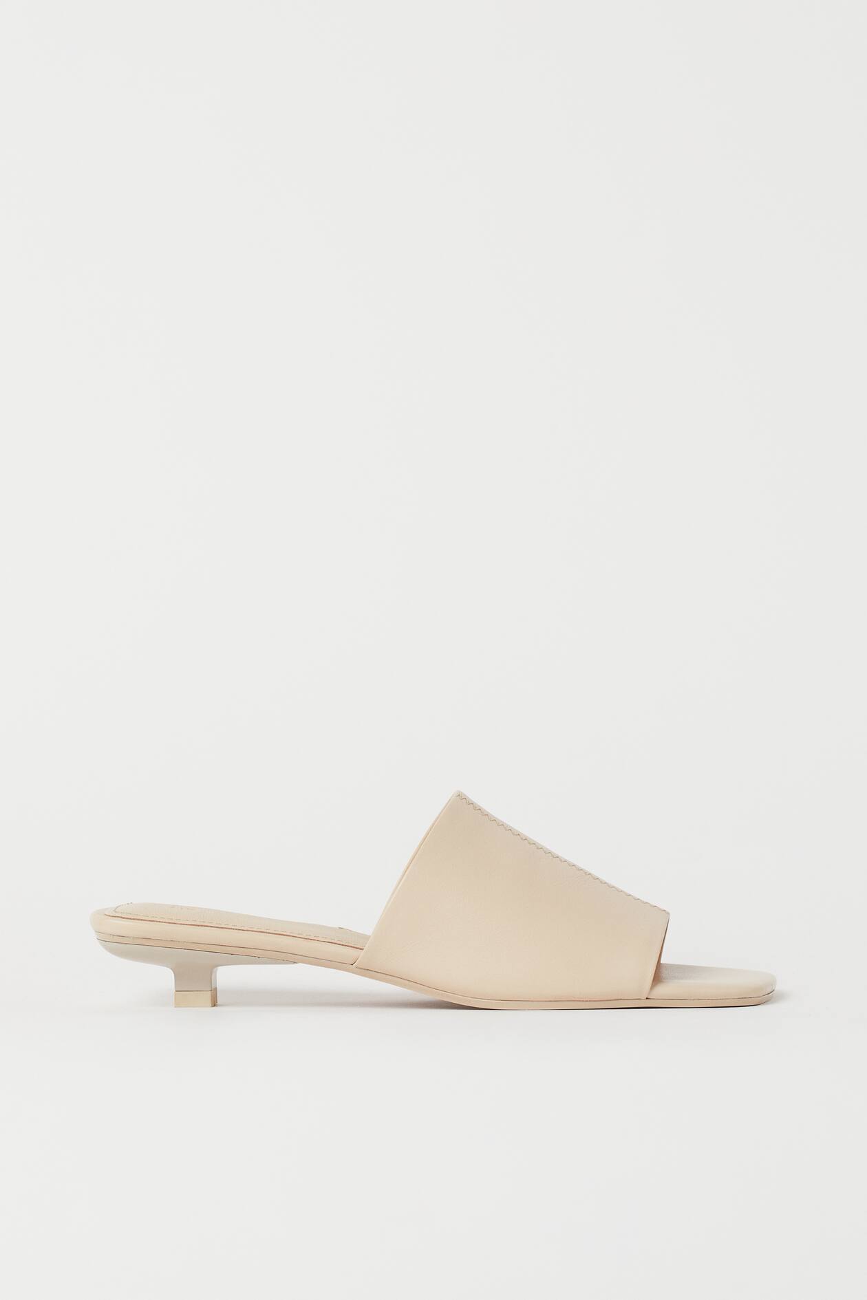 Leather mules - Low heel - Light beige - Ladies | H&M GB