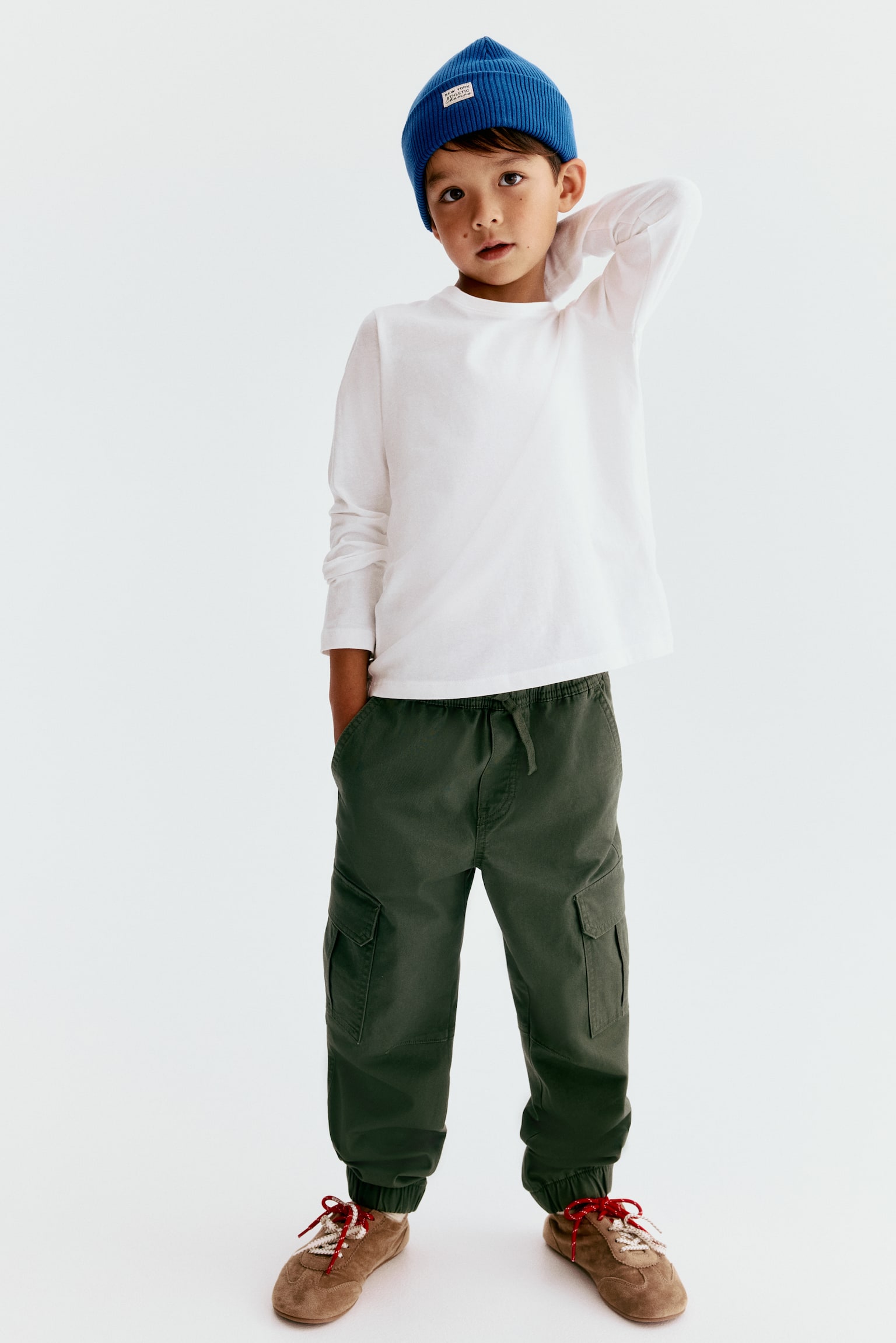Cotton cargo joggers - Dark khaki green/Dark grey - 1