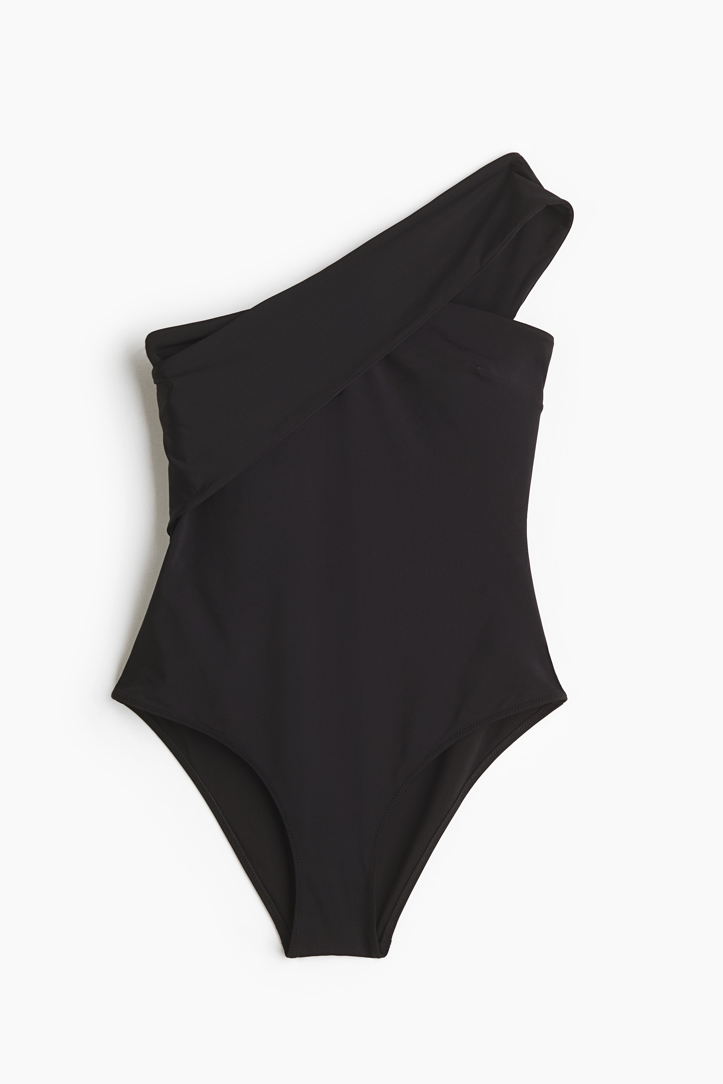 Padded-Cup One-Shoulder Swimsuit - Navy blue/Cream/Rust red