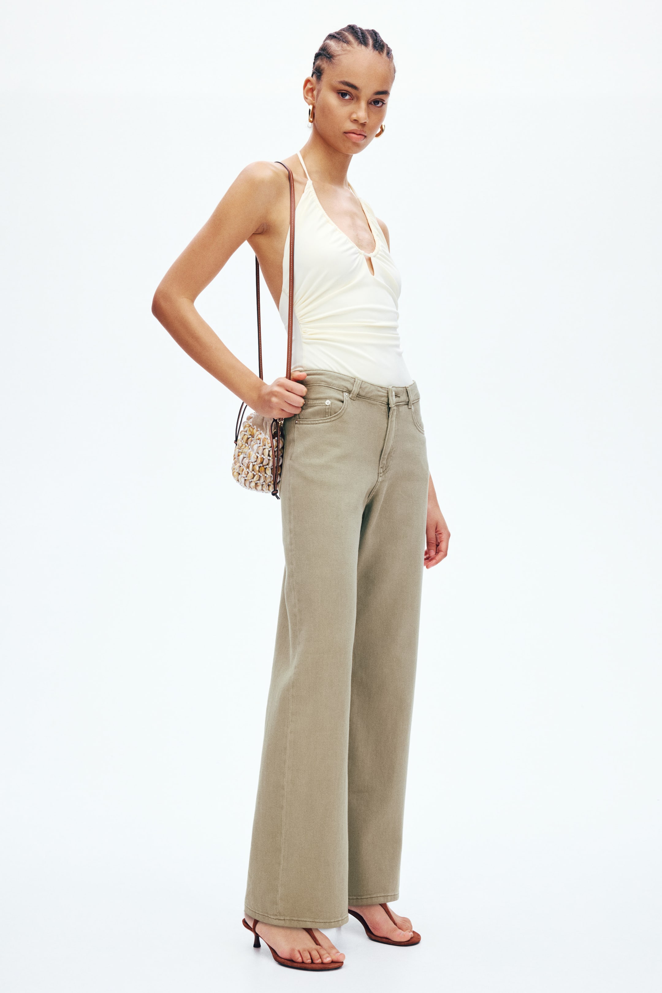 View larger image: Straight-Leg Twill Pants - Khaki green - Ladies | H&M CA 1