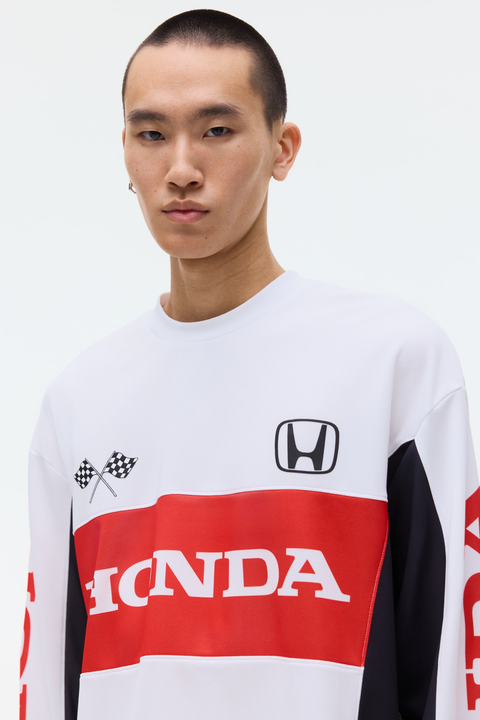 חולצת רשת עם שרוולים ארוכים Oversized Fit - לבן/Honda - 7