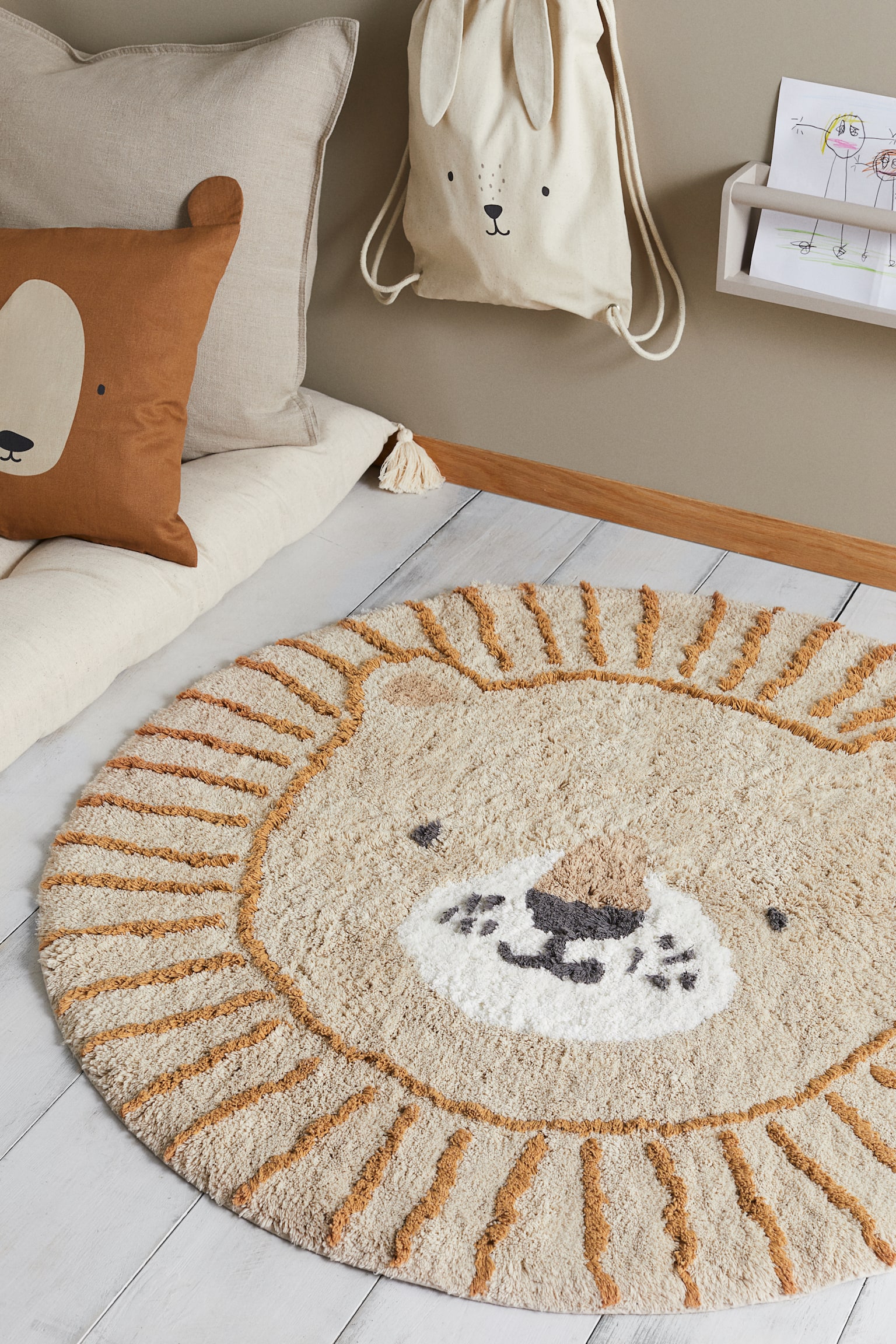 Round cotton rug - Light beige/Lion - 2