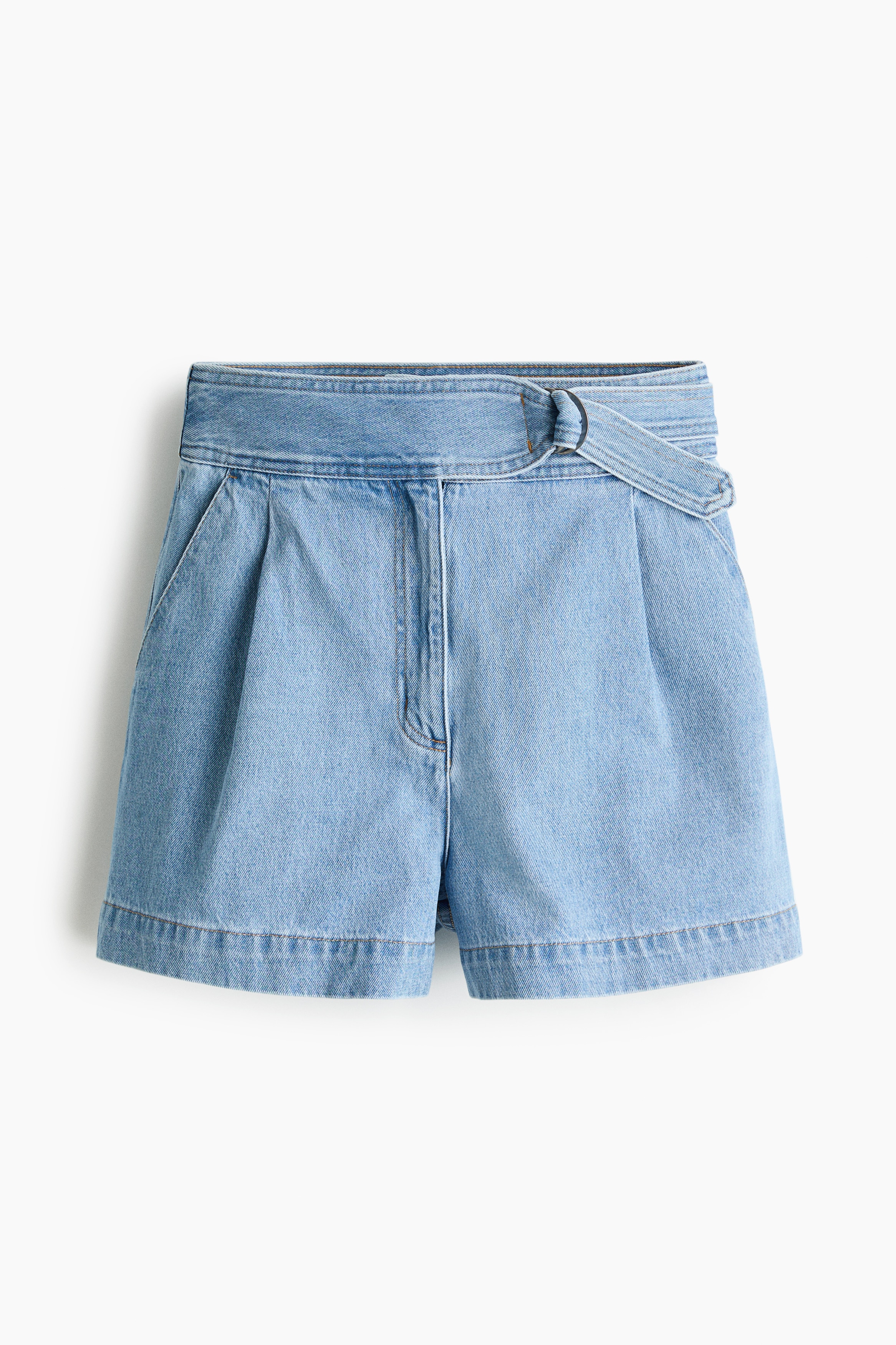 Belted denim shorts - Light denim blue/Dark grey/Dark brown