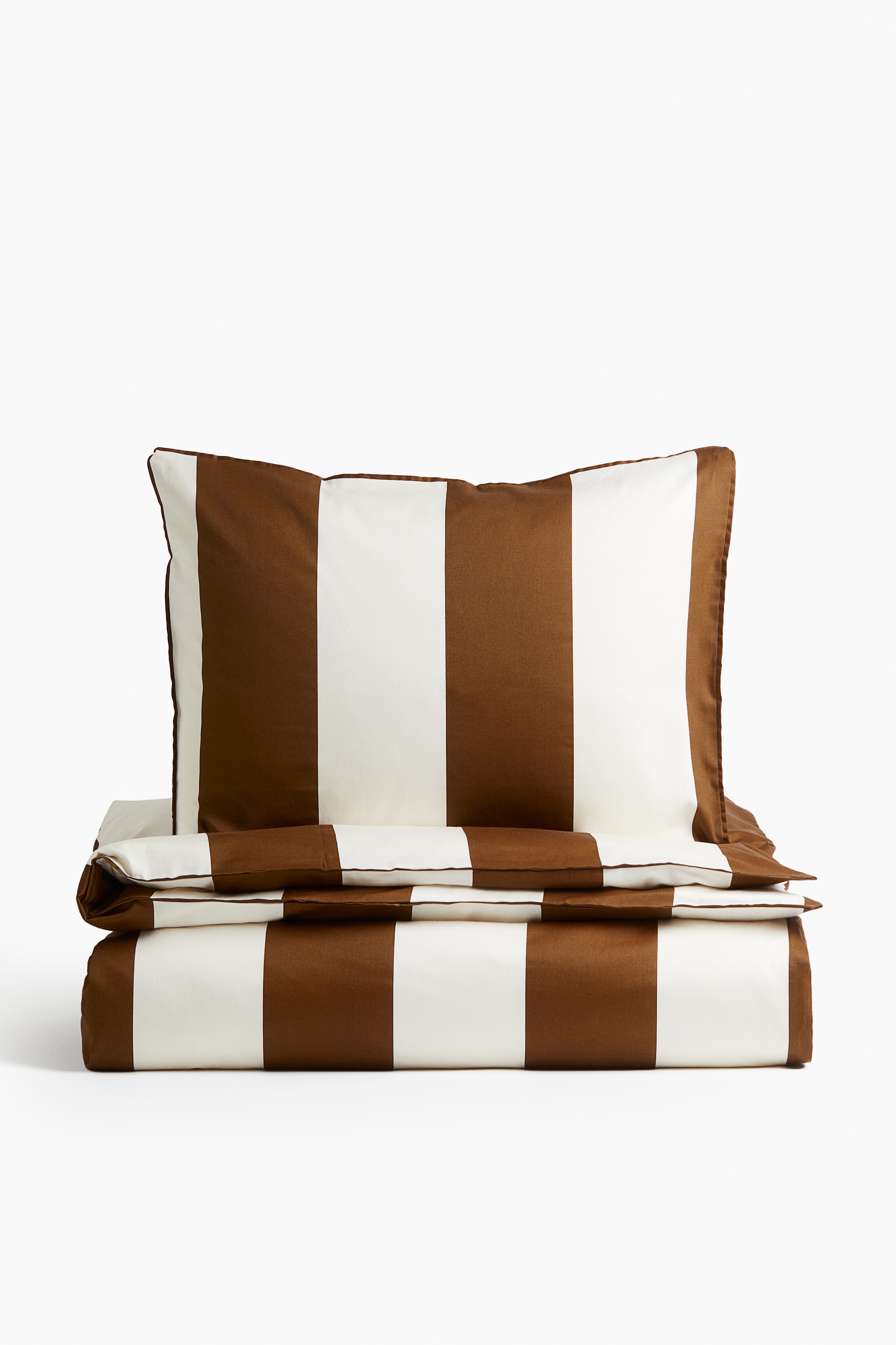 H&M Home  - Set copripiumino singolo in rasatello di cotone - Marrone/righe - size: 140x200 70x80