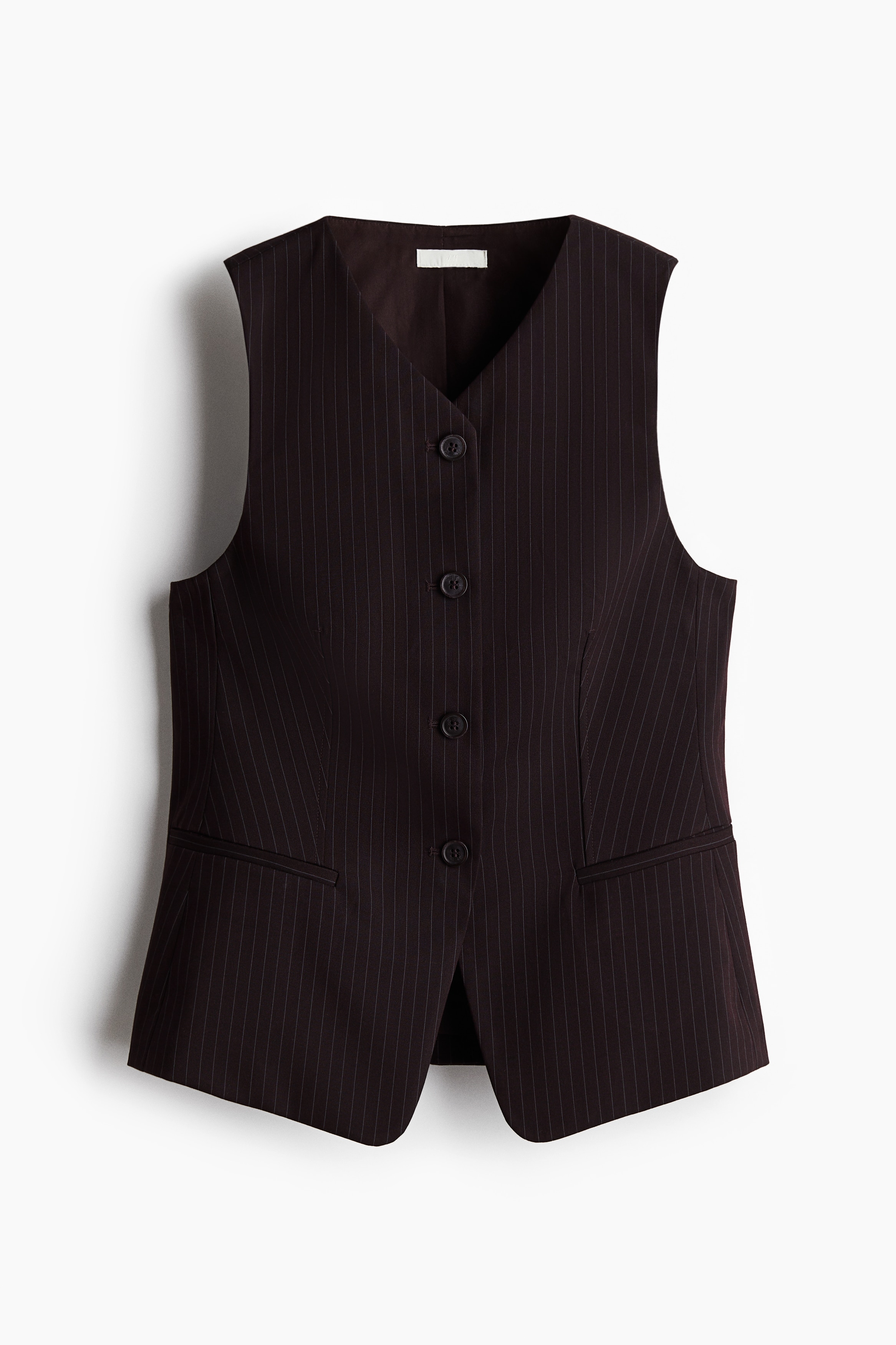 Tek Sıra Düğmeli Yelek - Koyu mürdüm moru/İnce çizgili