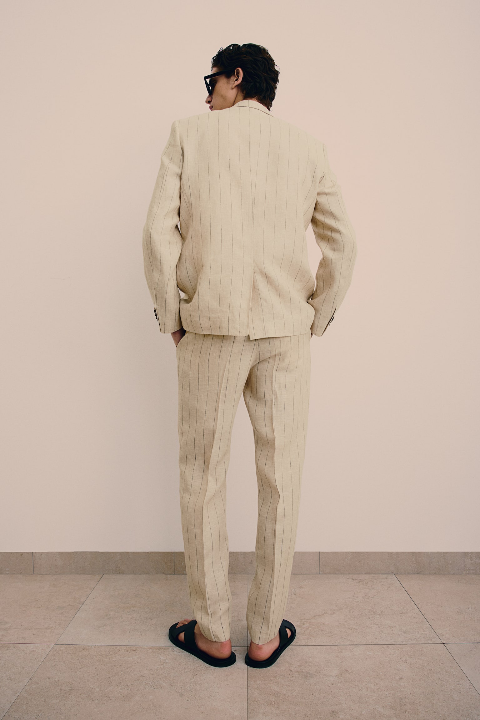 Regular Fit Linen suit trousers - Beige/Pinstriped - 6