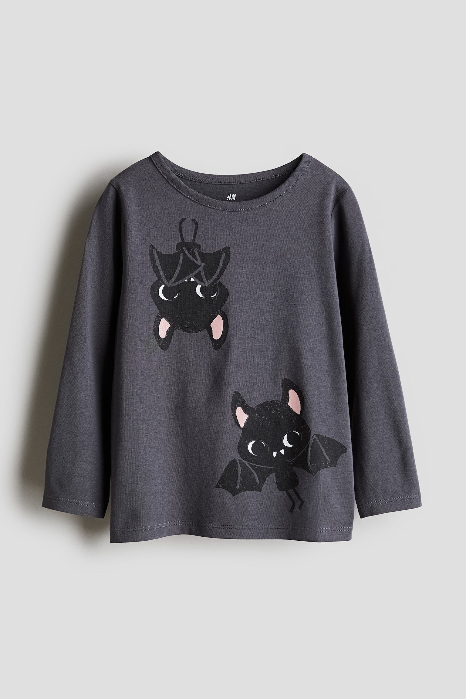 Printed jersey top - Dark grey/Bats/Light beige/Animals/Natural white/Bows/Brown/Leopard/White/Unicorn/Beige/Mouse/Light purple/Bows/Light grey marl/Dogs/Light rust red/Dog/Dark grey/Hearts/Natural white/Unicorn/Orange/Pumpkins - 1