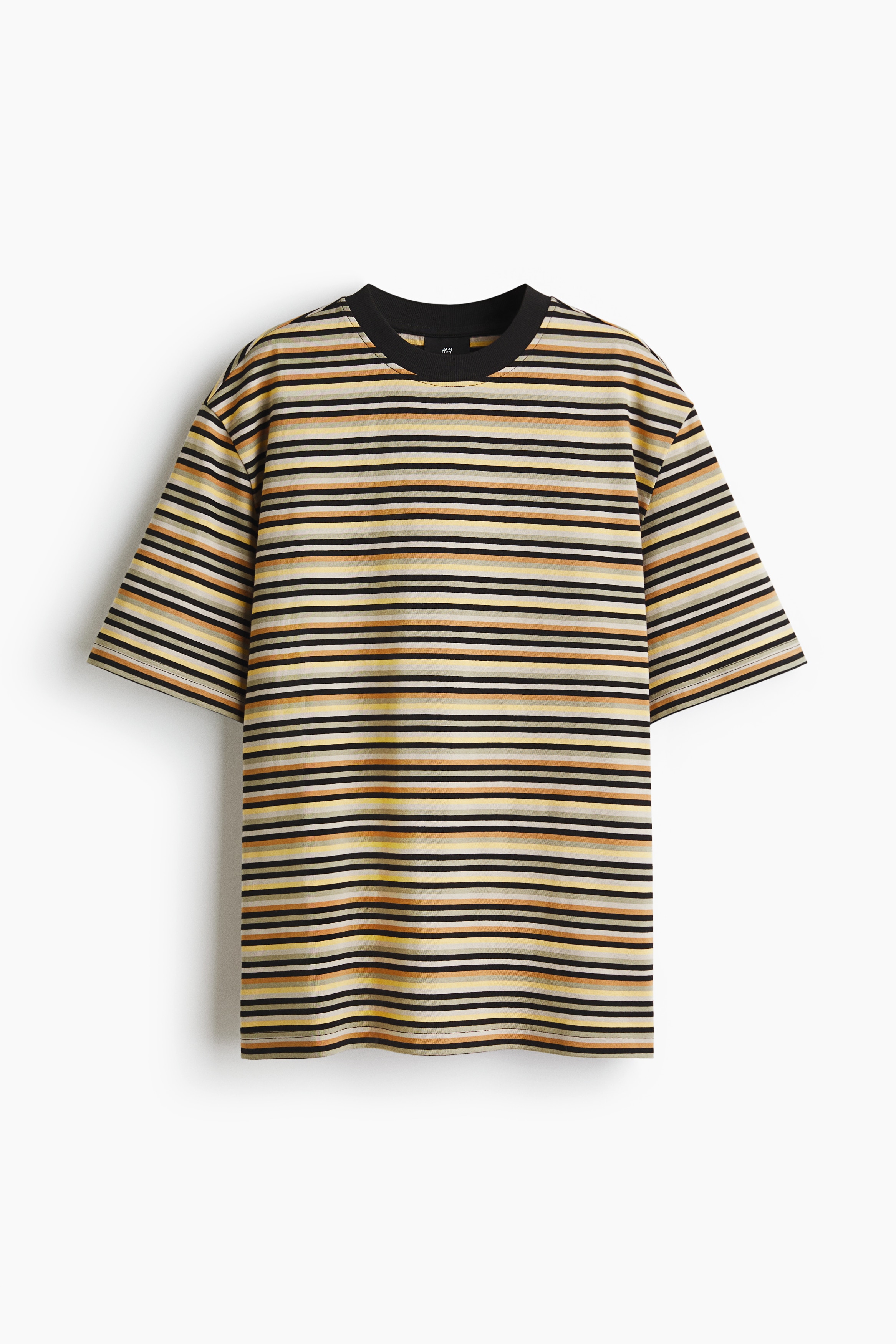 Cotton T-shirt - Black/Striped/Orange/Striped/White/Striped