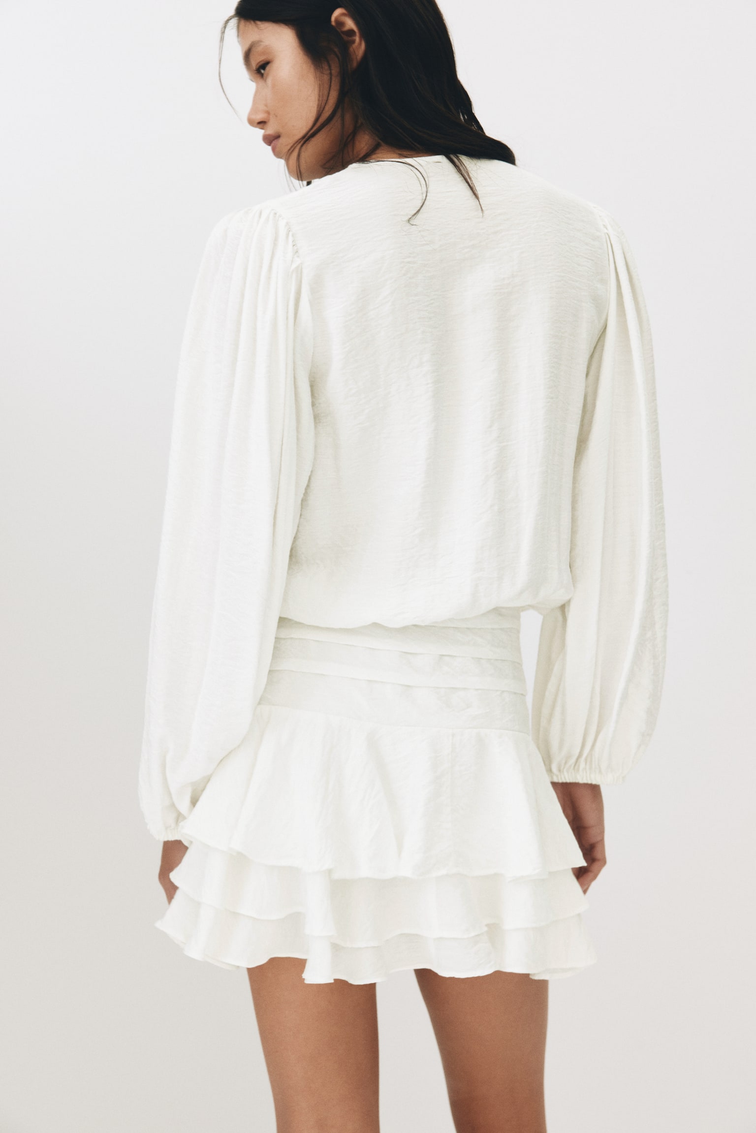 Tiered-skirt dress - White/Dark grey - 6