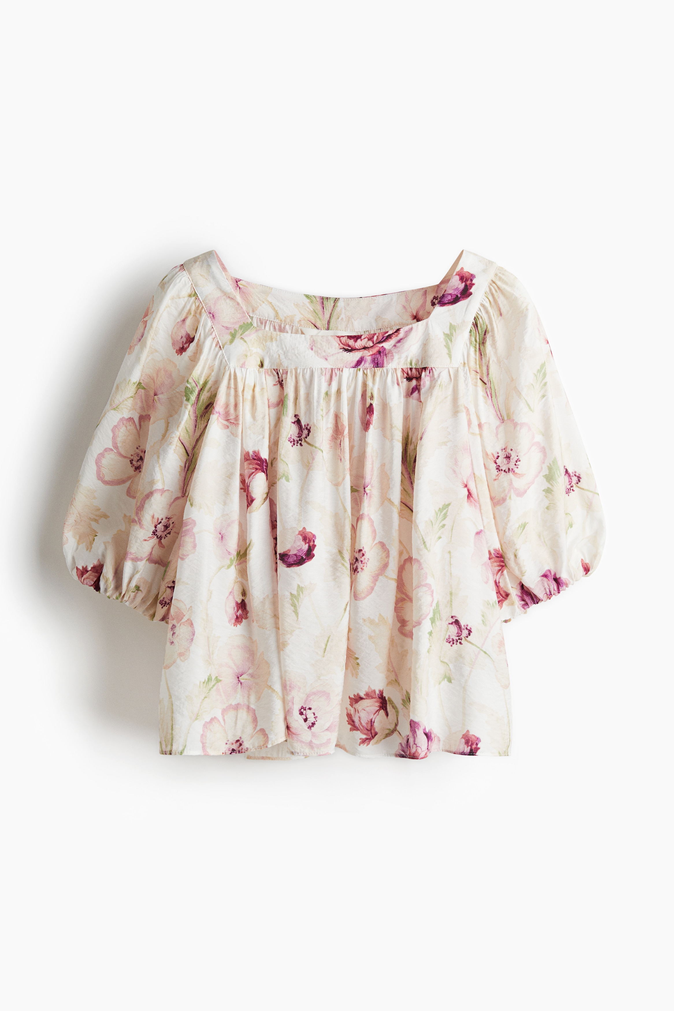 Balloon Sleeve Blouse - Cream/Pink floral