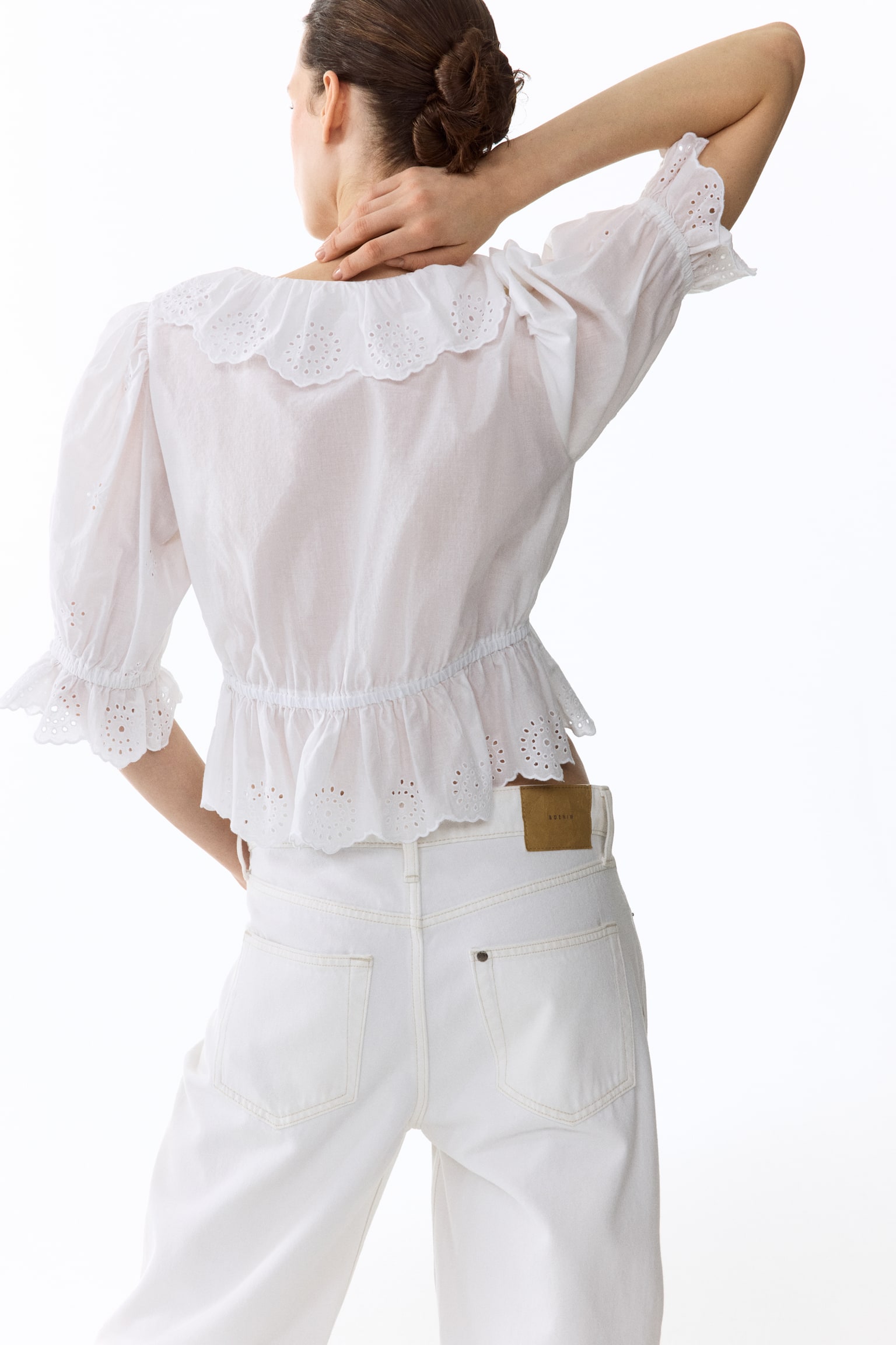 Blouse en coton avec broderie anglaise - Blanc/Rose poudré - 4