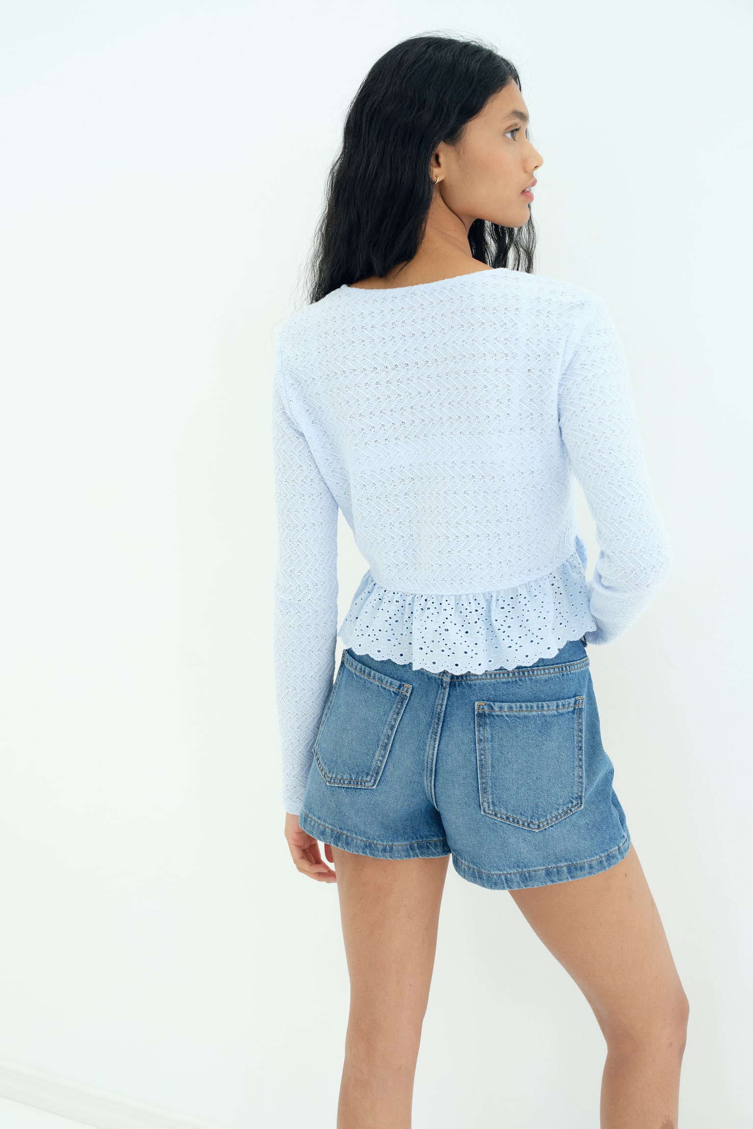 Peplumlu Hırka - Açık mavi/Açık bej - 4